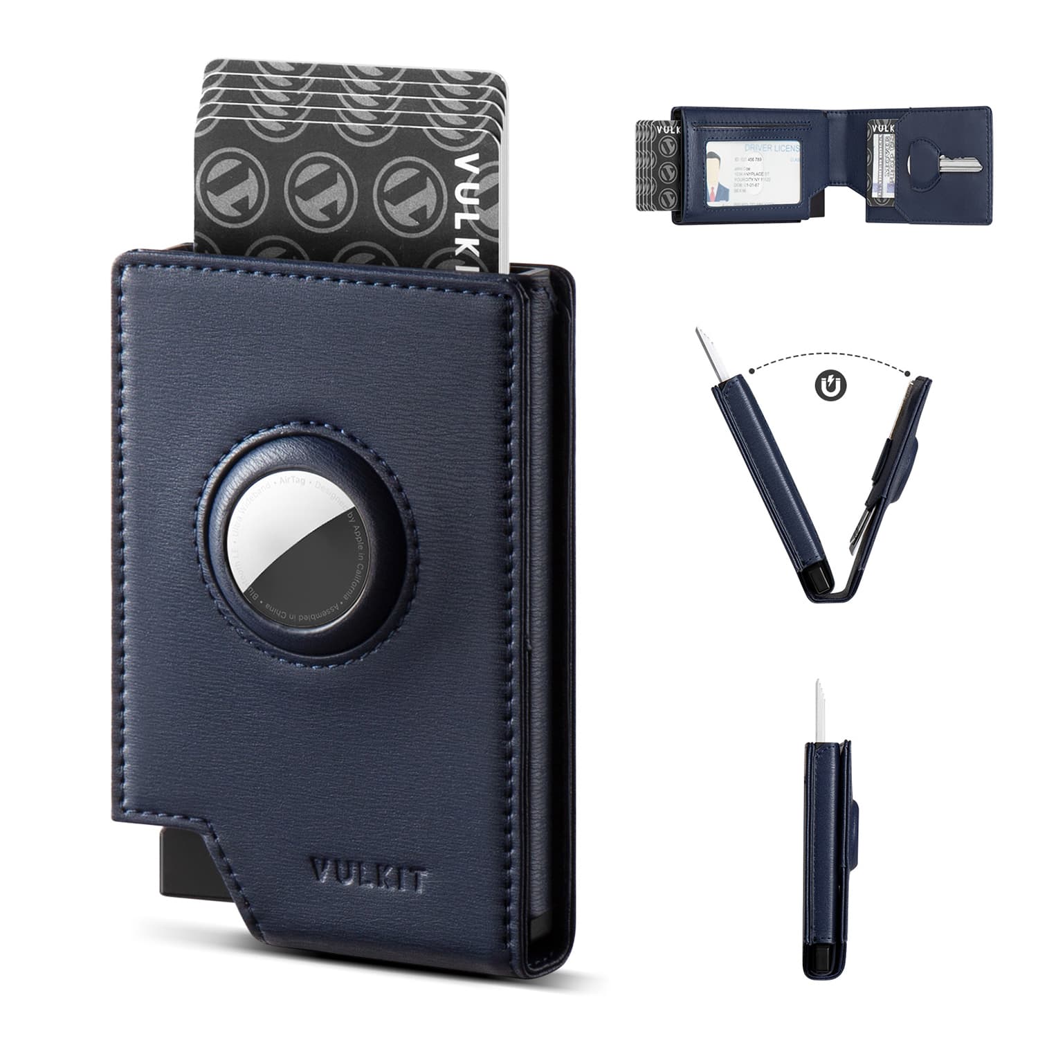 VC417 RFID Blocking Pop Up Wallet with AirTag Holder - Slim Leather Card Holder with ID Window & Key Slot - Perfect for Travel, Business & Everyday Use