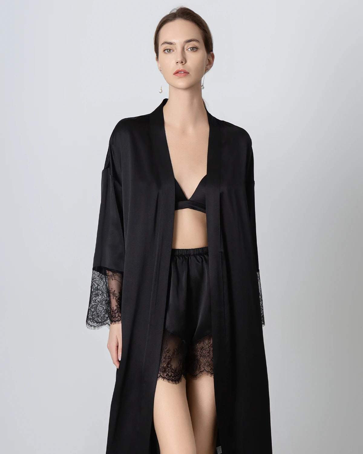 Elegant Full Length Lace Silk Robe for Women - Luxury Bridal Nightgown, Wedding Lingerie & Boudoir Photo Shoot Dress - Perfect for Honeymoon, Anniversary Gift & Special Occasions