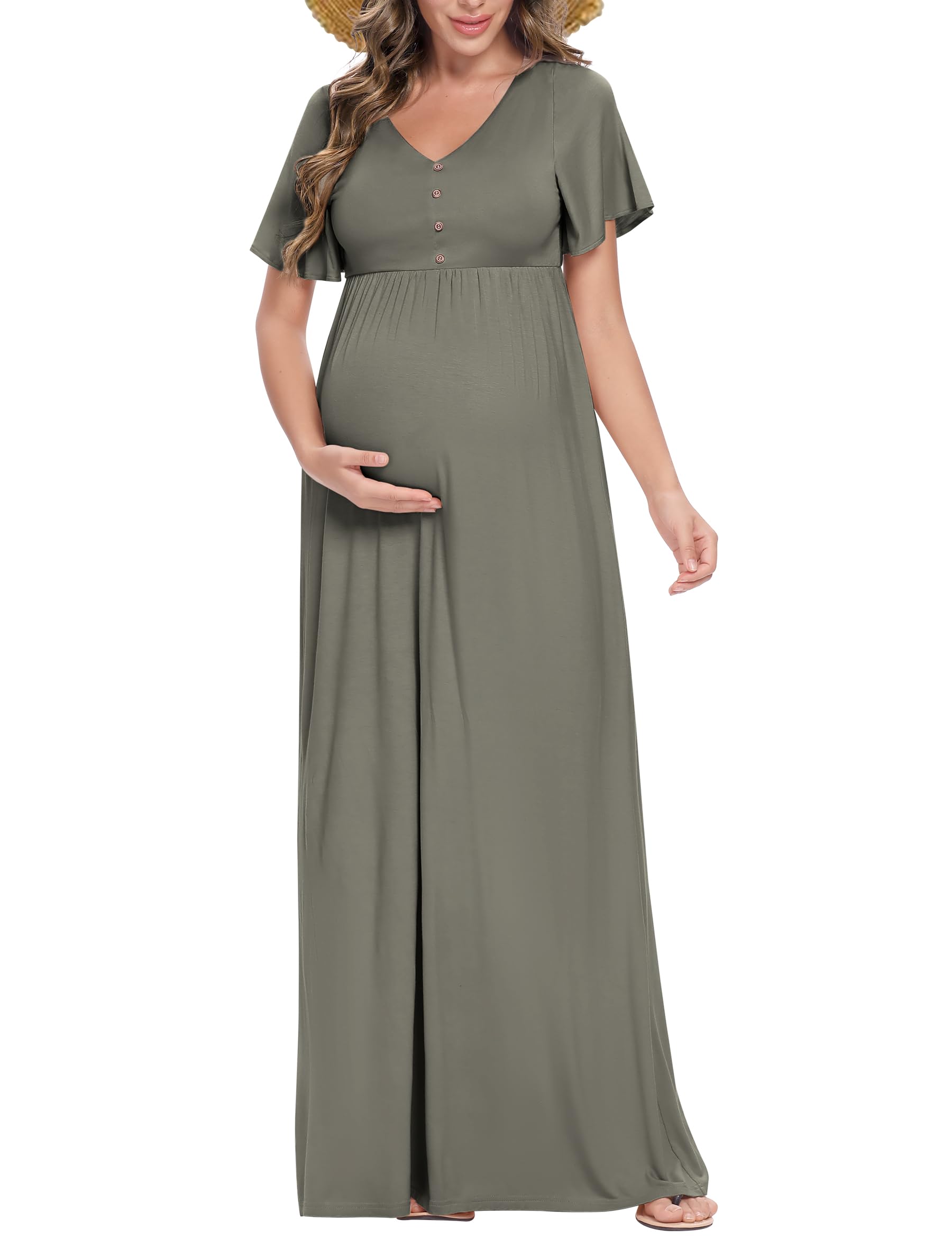 Peauty Summer Maternity Dresses for Women - Flowy Photoshoot & Baby Shower Dress with Decorative Buttons | Perfect for Pregnancy Photos, Bridal Showers & Special Occasions