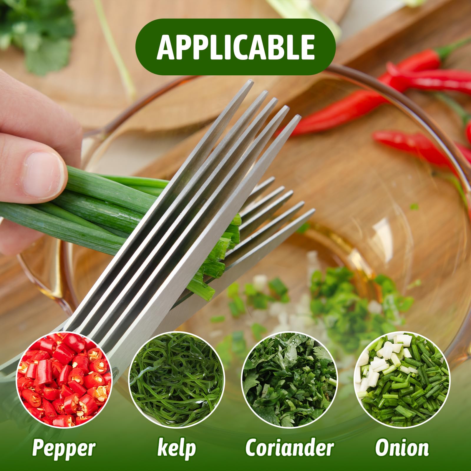 Upgraded 5-Blade Black Scallion & Herb Scissors with Cleaning Brush & Cover - Dishwasher Safe Kitchen Shears for Chopping Parsley, Salad Greens & Fresh Herbs - Perfect for Meal Prep, Cooking & Garnishing