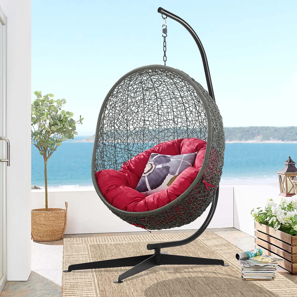Heavy Duty Steel Hammock Stand for Outdoor & Indoor Use - Supports 330 lbs - Durable C Stand for Hanging Hammock Chairs, Porch Swings & Air Chairs (Hammock Not Included) - Perfect for Backyard Relaxation, Patio Lounging & Indoor Comfort