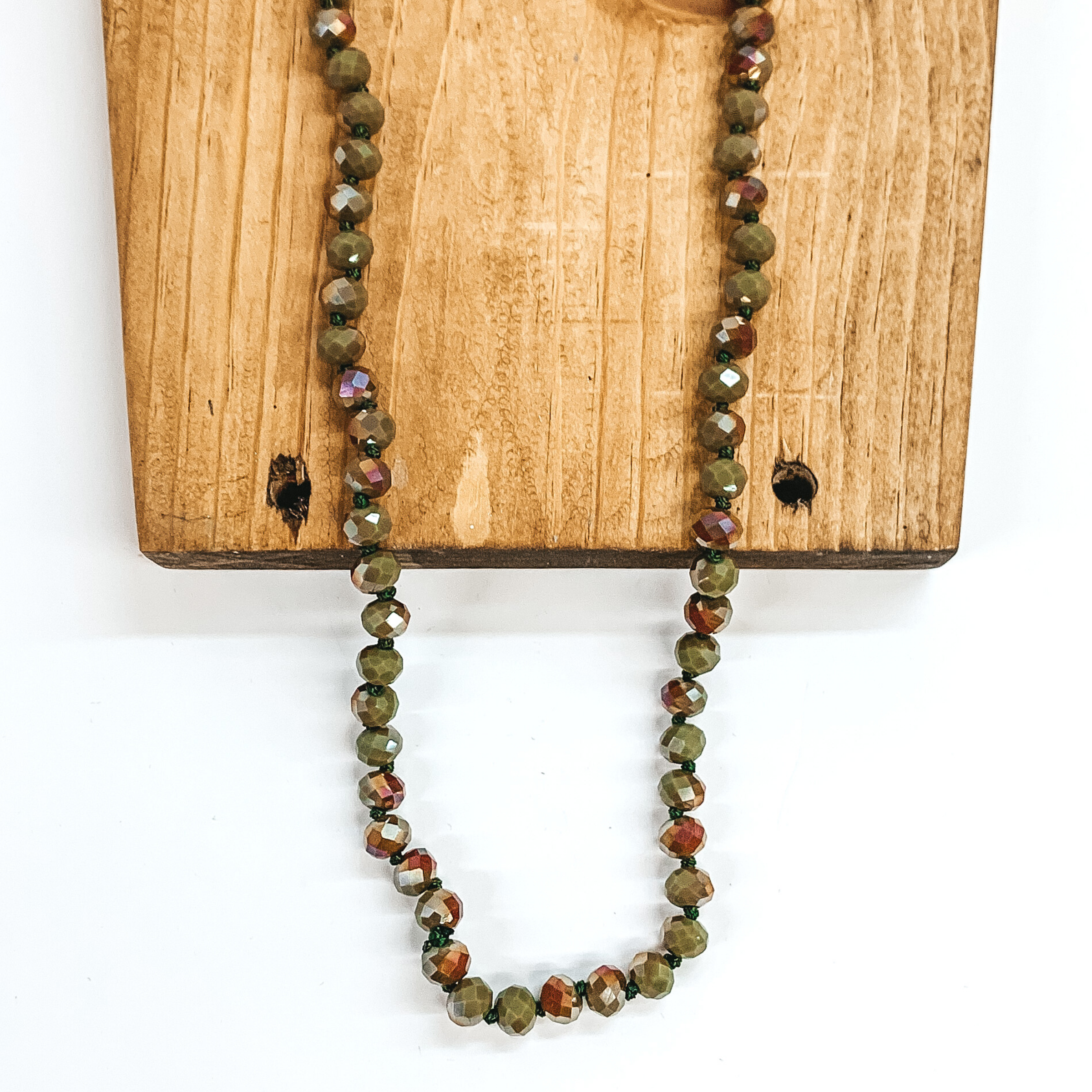 36 Inch 8mm Crystal Beaded Necklace in Camo Green - Elegant Statement Jewelry for Women, Perfect for Parties, Weddings & Special Occasions