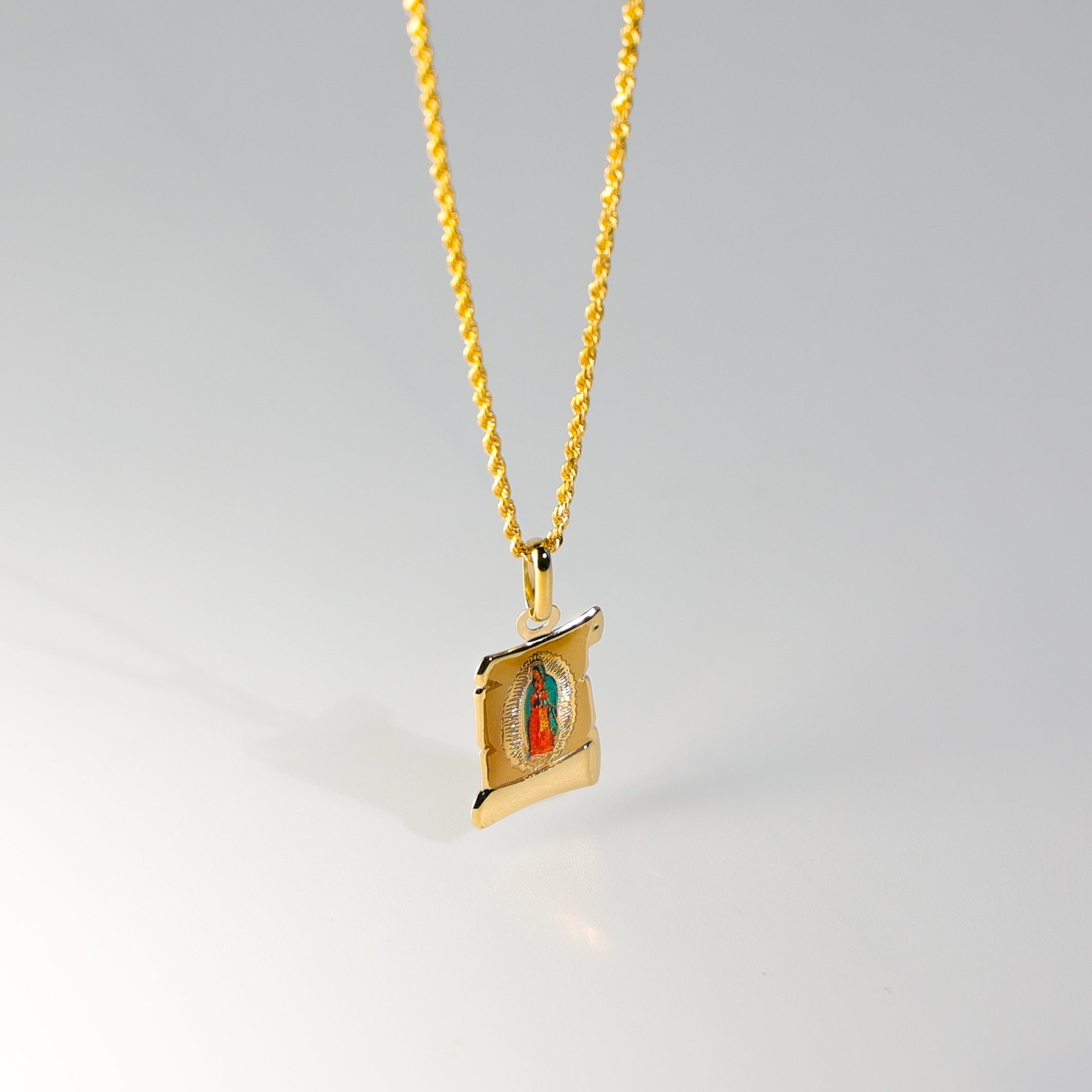 Gold Guadalupe Virgin Mary Enamel Pendant Necklace - Model 0151 - Perfect for Religious Gifts, Baptism, First Communion & Everyday Faith Jewelry