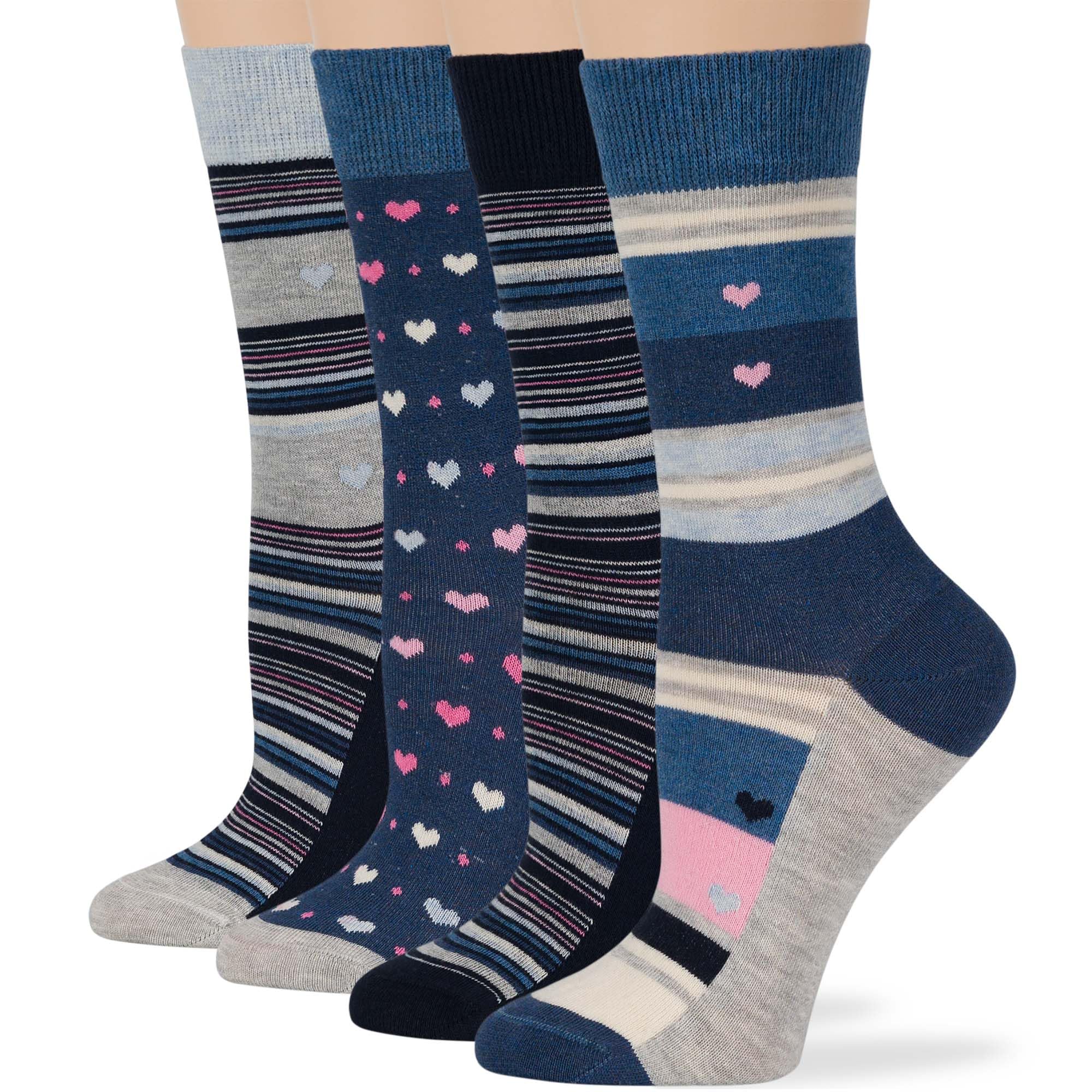 7BigStars Women's Cotton Dress Socks 4-Pack (Size L/M) - Solid Color Assortment in Black, Brown, Blue, Grey, Beige, Khaki & Olive Green - Comfortable Casual & Office Wear Socks for Everyday Use