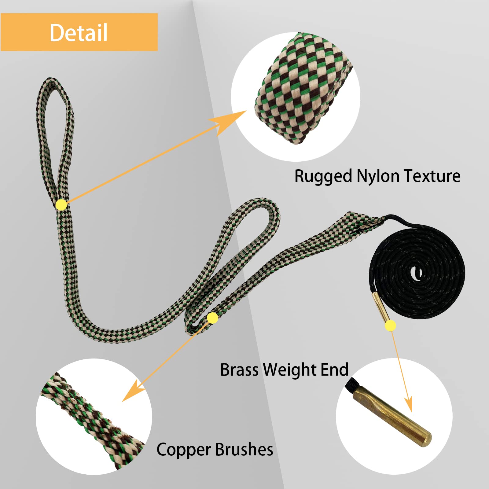 2 Pack Gun Cleaning Snake Rope - Rifle Bore Brush for Pistol, Handgun, Shotgun - Fits .22, .223, 5.56mm, .380, 9mm, 12GA, .308, .357, .44, .45 Caliber - Perfect for Range Day & Firearm Maintenance