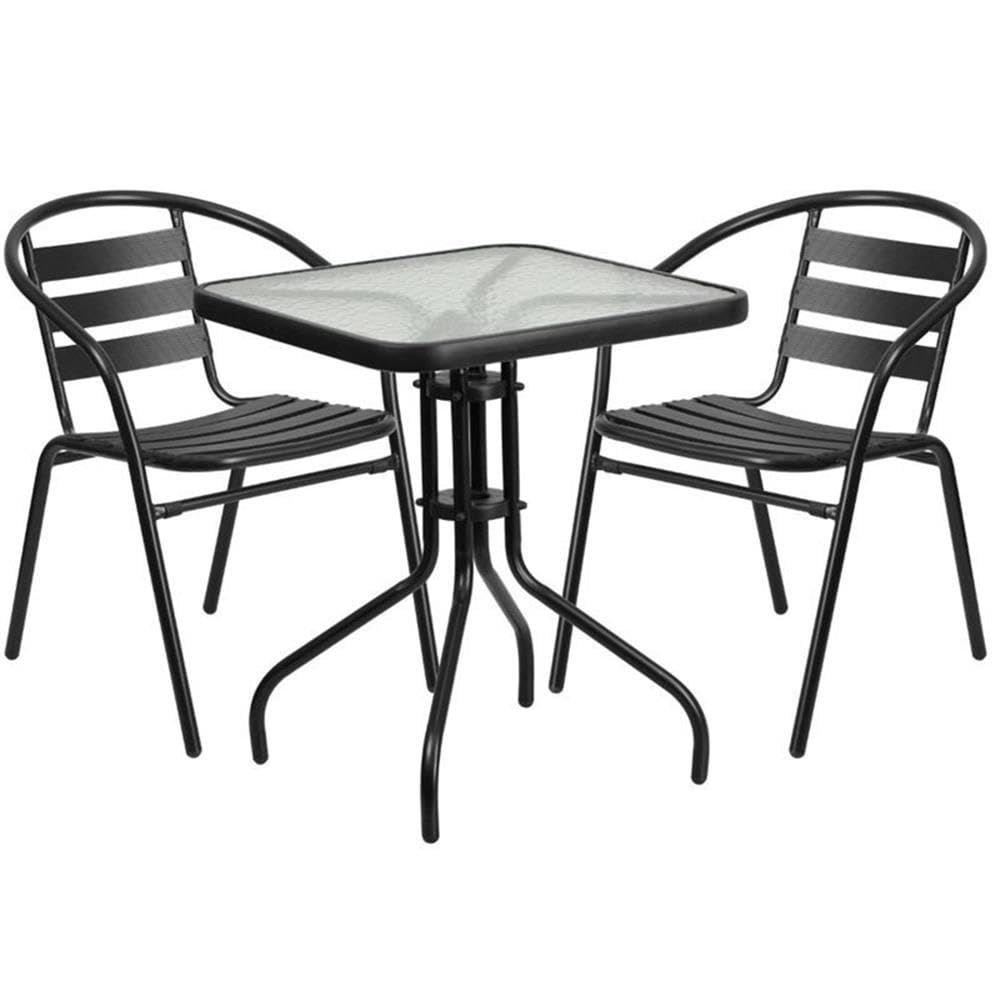 BOWERY HILL 3-Piece Square Outdoor Bistro Set - Black Metal Patio Furniture for Small Spaces, Balcony, Garden or Backyard Dining
