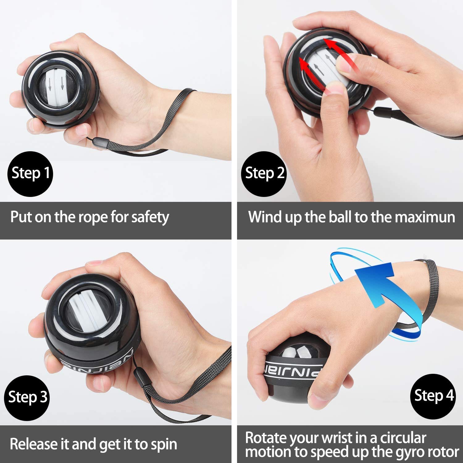 Power Wrist Ball Gyro Hand Grip Strengthener - Wrist & Forearm Exerciser for Strength Training, Physical Therapy & Recovery - Improve Grip, Relieve Carpal Tunnel & Enhance Performance for Athletes, Gamers & Office Workers