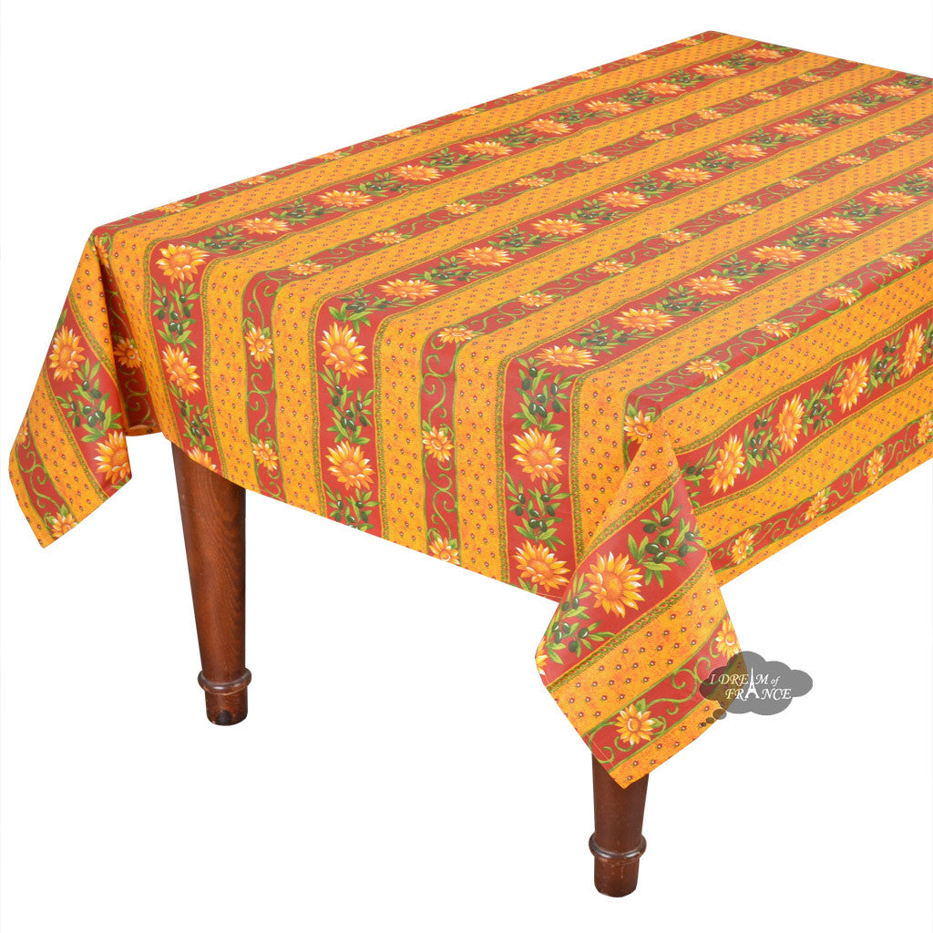 60x96 Inch Red Sunflower Provence Tablecloth - Acrylic Coated Cotton Rectangular Table Cover by Le Cluny | Perfect for Outdoor Dining, Picnics & Farmhouse Decor