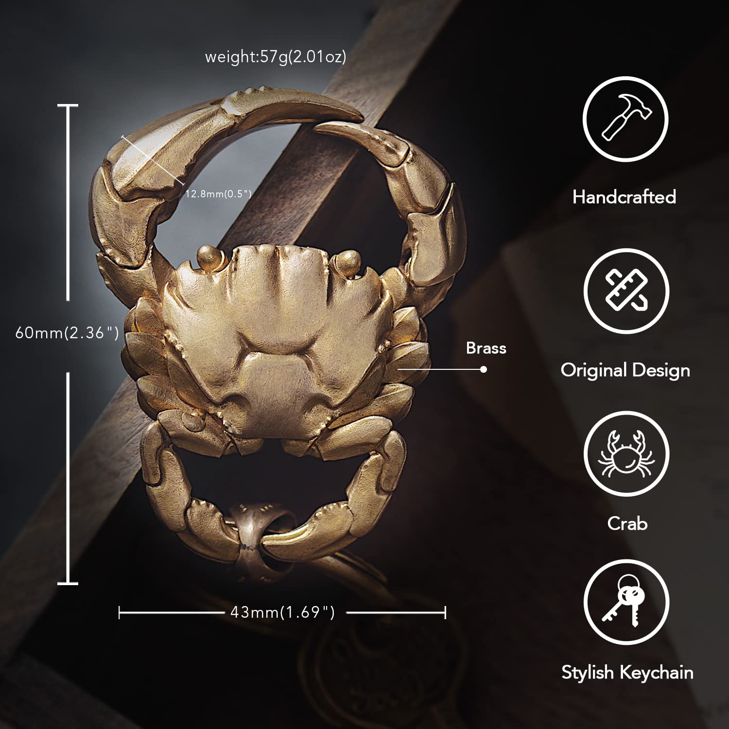 CopperTist.WU Crab Snap Keychain - Brass Quick Release Keychain Clip with Keyring - Unique Novelty Gifts for Men & Women - Perfect for Car Keys, Backpacks & Everyday Carry (EDC) Accessories