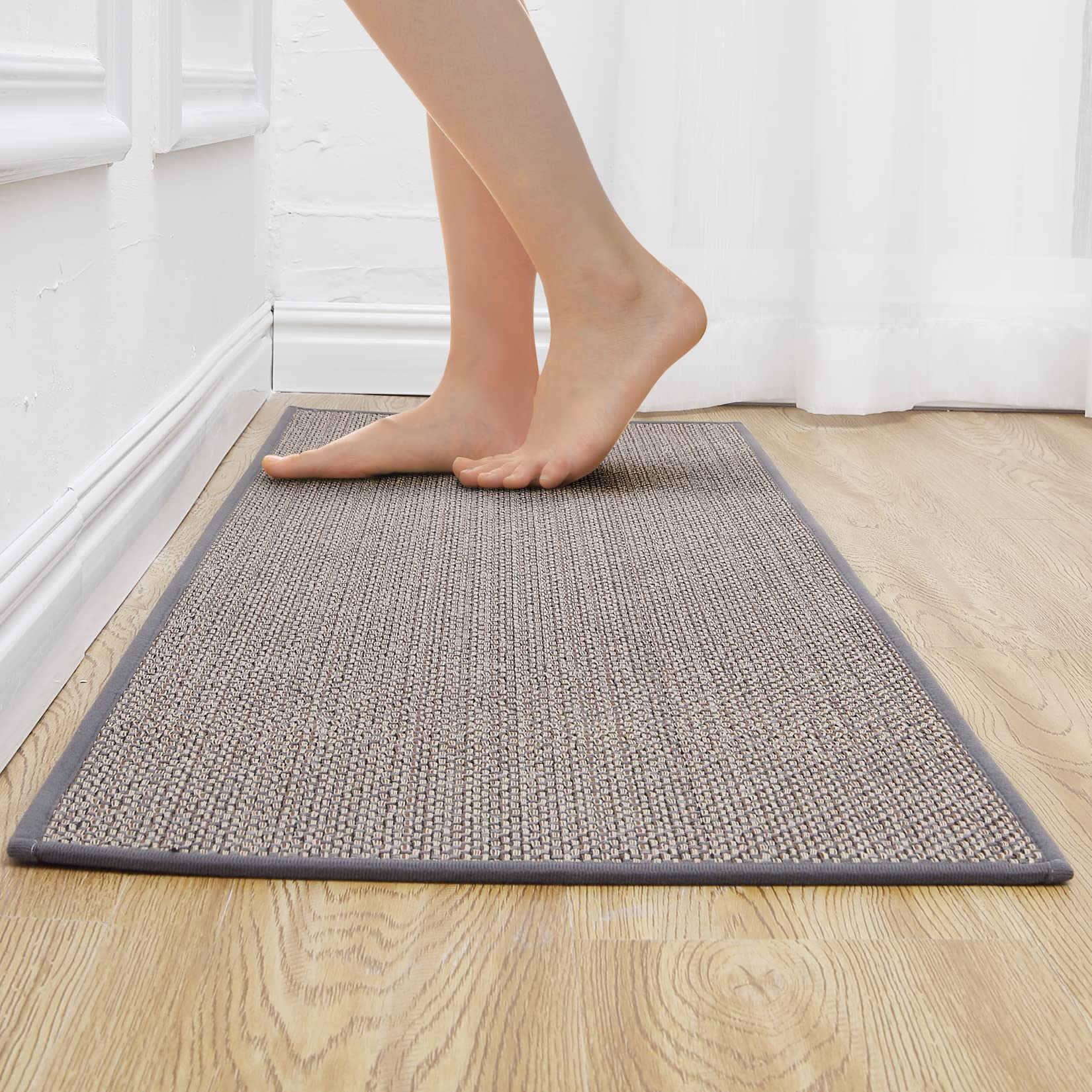 CAROMIO Farmhouse Faux Linen Woven Kitchen Mat - Absorbent Non-Slip Floor Runner Rug 17