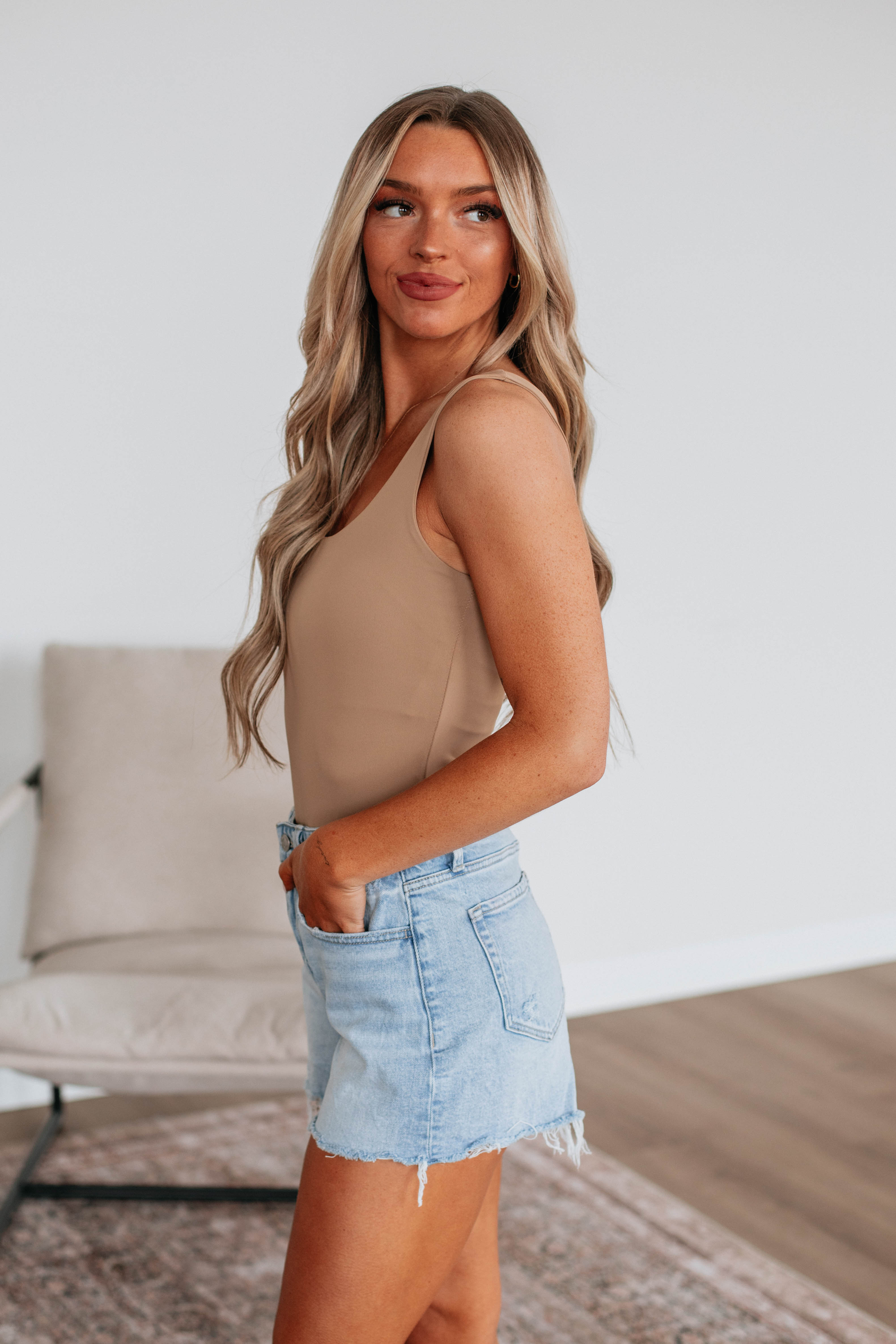 Ayanna Basic Bodysuit for Women - Comfortable Stretchy Cotton Blend Tank Top Bodysuit in Macchiato | Perfect for Layering, Casual Wear & Everyday Outfits