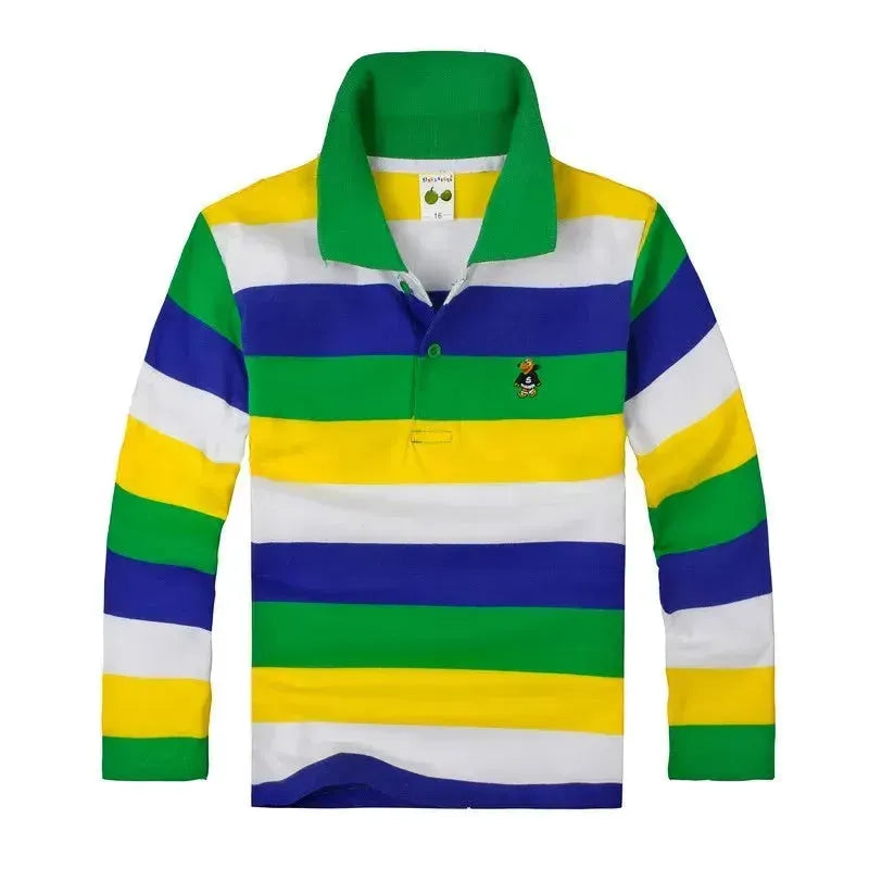 Kids Striped Long Sleeve Polo Shirt - Comfortable Cotton Blend for Boys & Girls - Perfect for School, Playdates & Family Outings