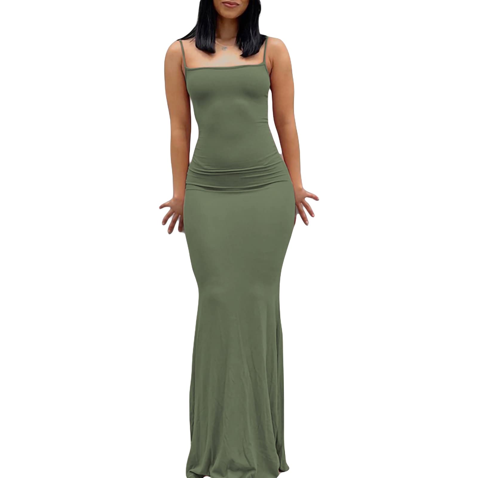 Sexy Women's Bodycon Tank Dress - Ribbed Sleeveless Maxi Long Dress with Deep V Neck, Solid Color Midi Club Party Dress | Perfect for Night Out, Date Night, and Special Occasions