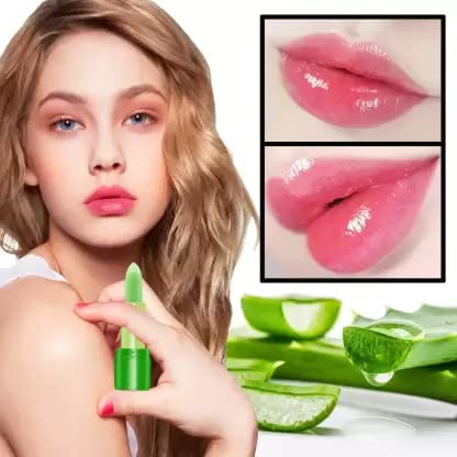 Natural Moisturizing Aloe Vera Lip Balm - Color Changing (Pink), Long-Lasting Hydration for Dry Lips, Perfect for Daily Use & Makeup Looks