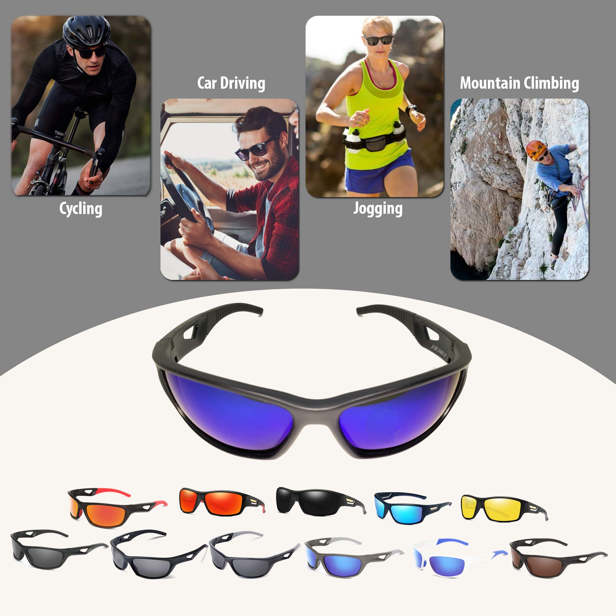 Polarized Sports Sunglasses for Men & Women - UV Protection Shatterproof Cycling Glasses for Running, Driving, Hiking & Outdoor Activities