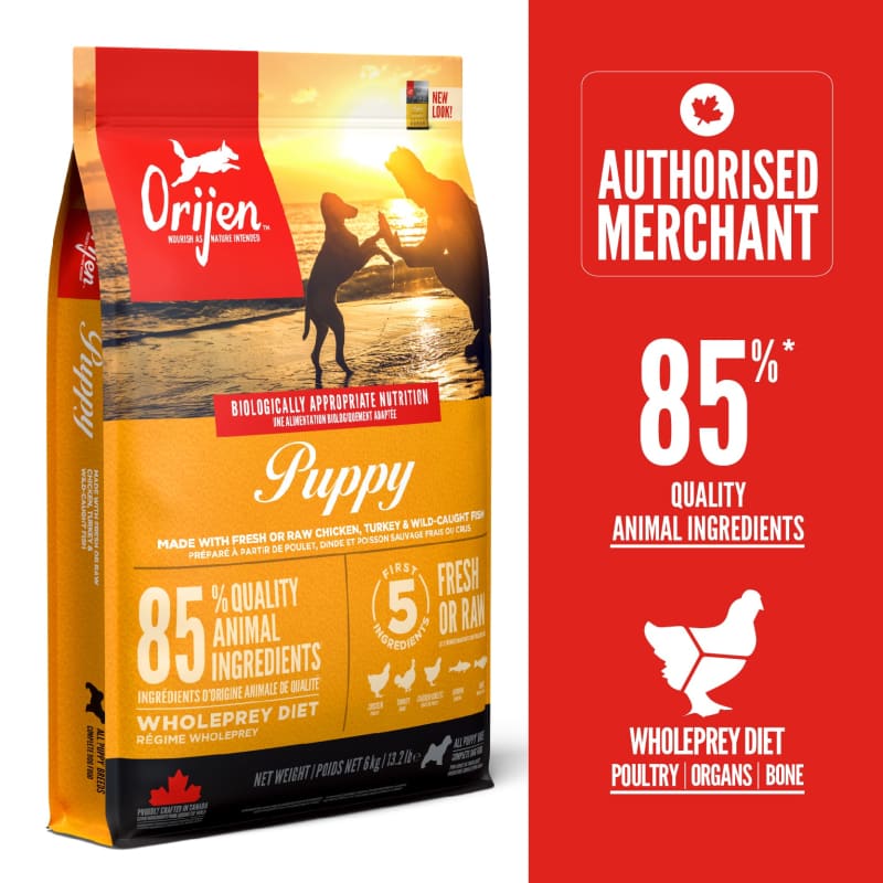 ORIJEN Puppy Dry Dog Food - High Protein Grain-Free Kibble for Small & Large Breeds (3 Sizes) - Perfect for Growing Puppies & Active Dogs