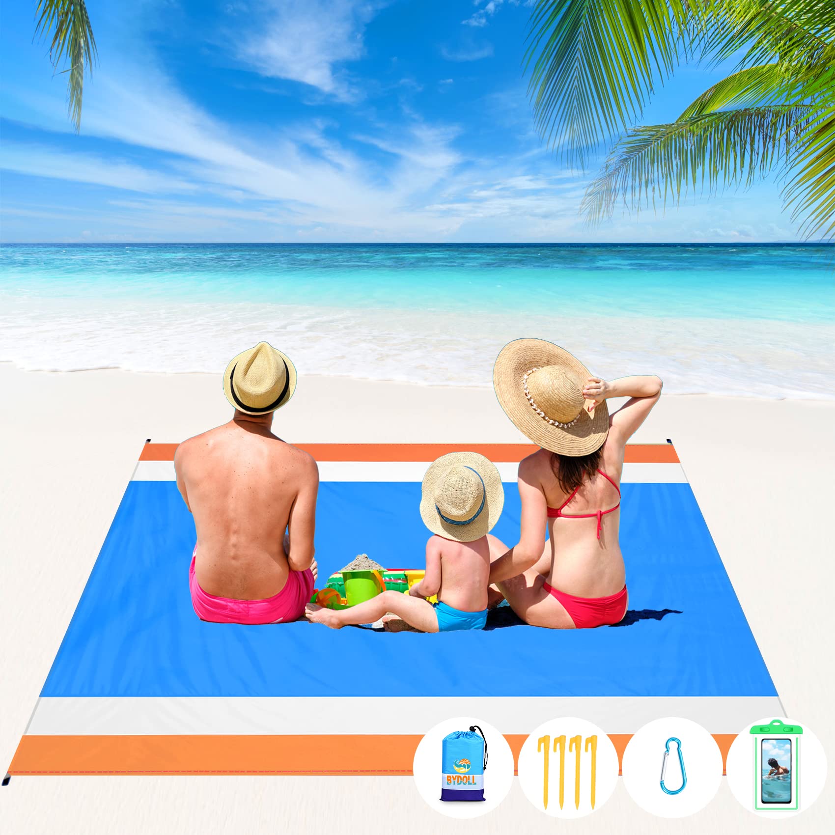BYDOLL 10'×9' Oversized Lightweight Waterproof Sandproof Beach Blanket - Large Picnic Mat for 2-8 Adults, Perfect for Beach, Travel, Camping, Hiking, Picnics and Outdoor Adventures