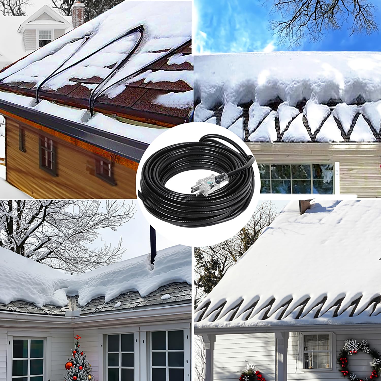 Self-Regulating Heat Tape for Roof and Gutters - 150FT, 8 Watts/ft Roof Heating Cable with 60PCS Clips & Spacers, LED Plug - Prevent Ice Dams & Pipe Freeze - Ideal for Winter Roof Protection, Gutter Heating, and Snow Melting