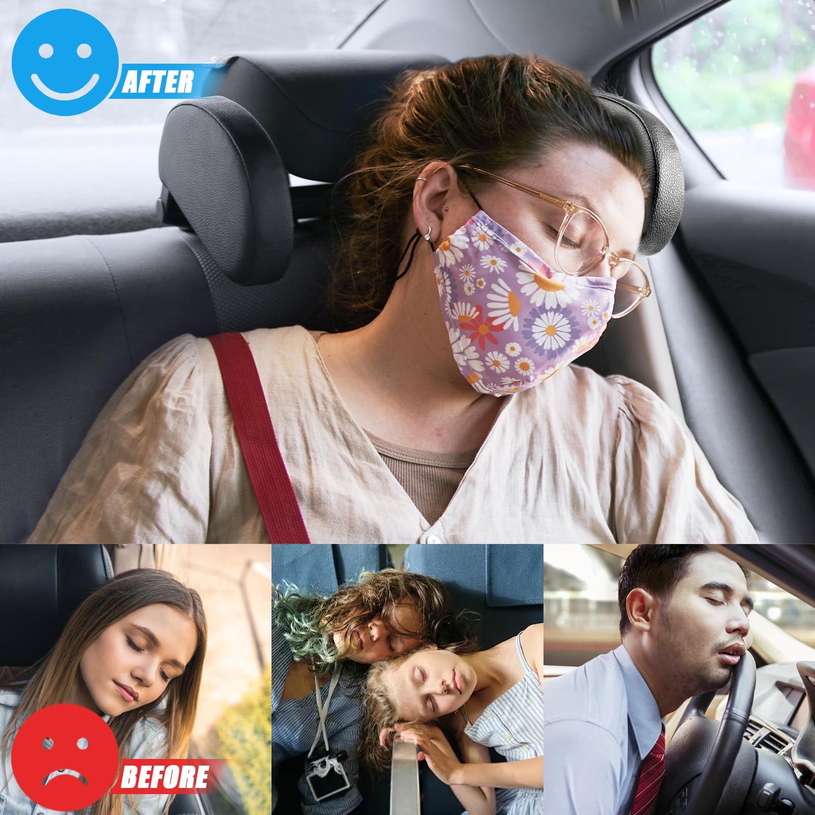 Comfortable Car Headrest Pillow for Neck & Shoulder Support - Travel Sleep Pillow for Kids, Adults & Seniors - Perfect for Long Road Trips & Airplane Travel