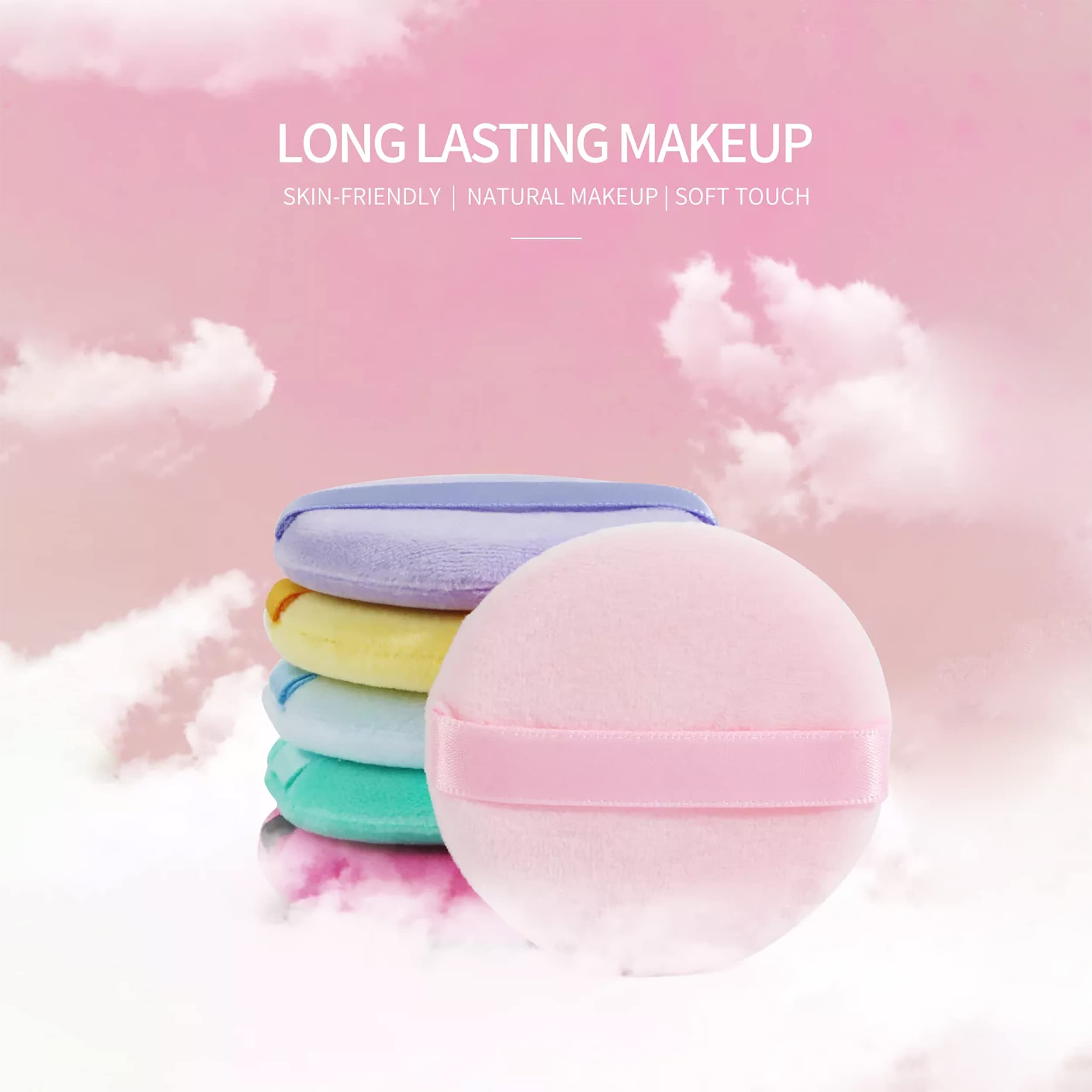 MAPPERZ 6cm Pure Cotton Makeup Puff with Strap - Soft Blending Sponge for Liquid Foundation, Powder, Concealer & Cream | Wet & Dry Use for Face, Eyes & Body | Pack of 2 (Random Colors) | Perfect for Professional Makeup Application & Travel Touch-Ups