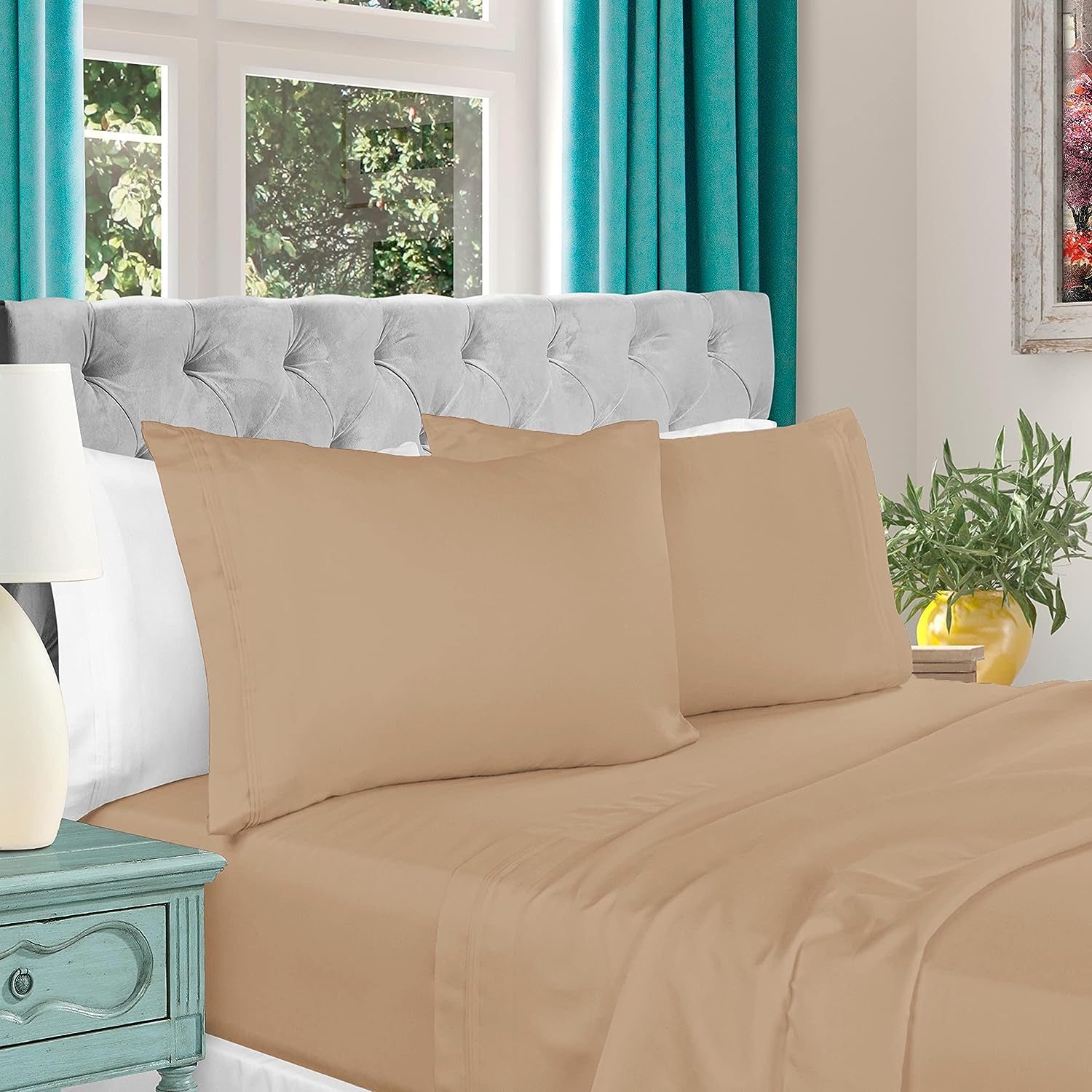 Luxury 1000 Thread Count Egyptian Cotton Deep Pocket Bed Sheet Set - Queen Size, Ultra Soft & Breathable for All-Season Comfort - Perfect for Master Bedroom, Guest Room, or Vacation Home