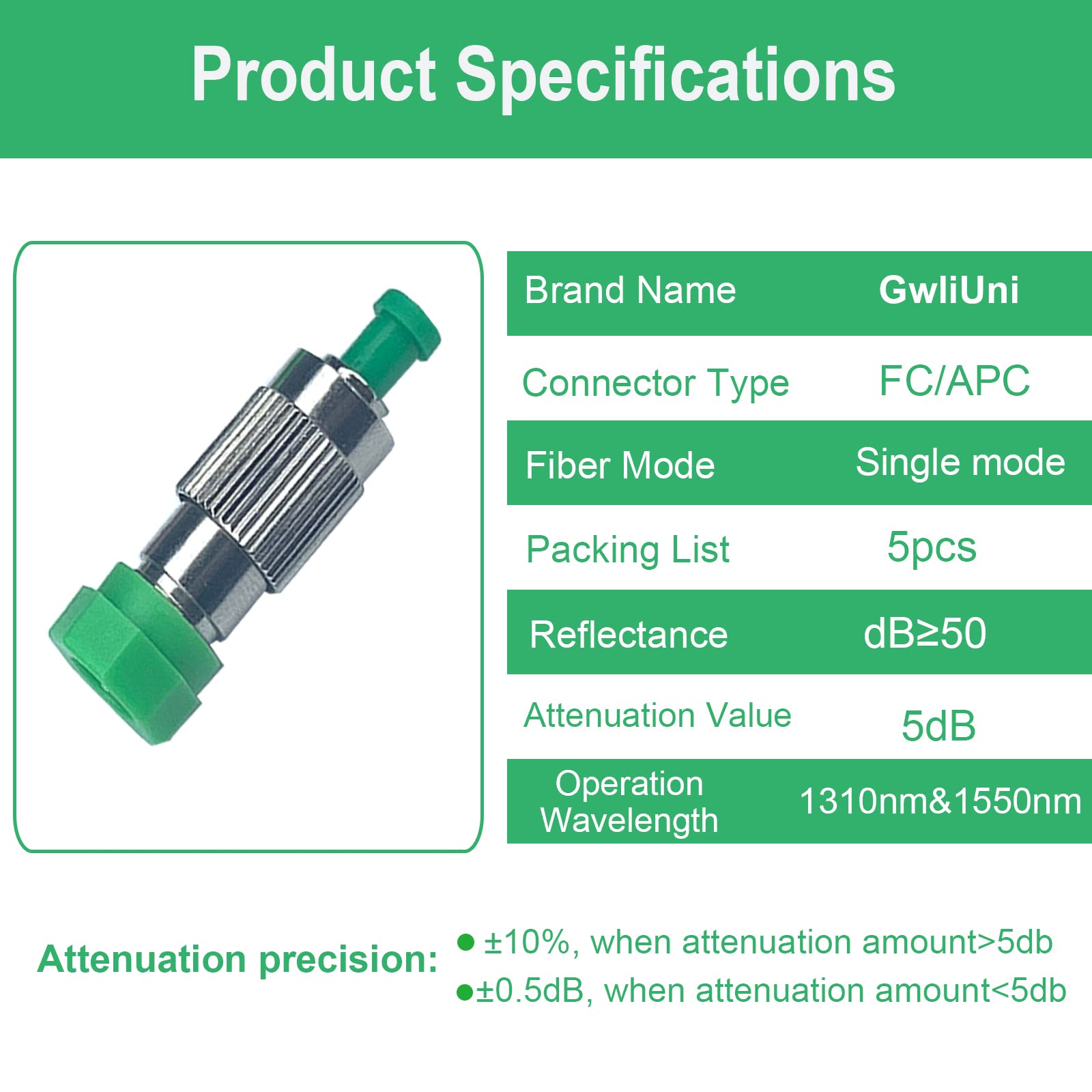 5dB FC-APC Fiber Attenuator 5Pcs - Signal Converter for Telecom Networks