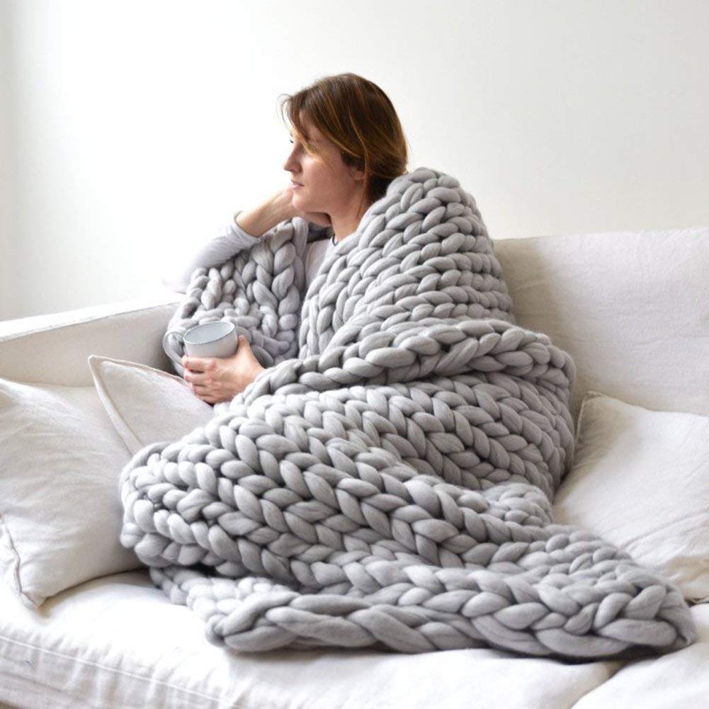 Chunky Knit Blanket - Oversized Handmade Sofa Throw, Cozy Pet Bed & Chair Mat - Perfect for Baby Shower, Christmas, Thanksgiving & Photo Props (Grey, 47x59 inches) - Ideal for Living Room, Nursery & Seasonal Decor