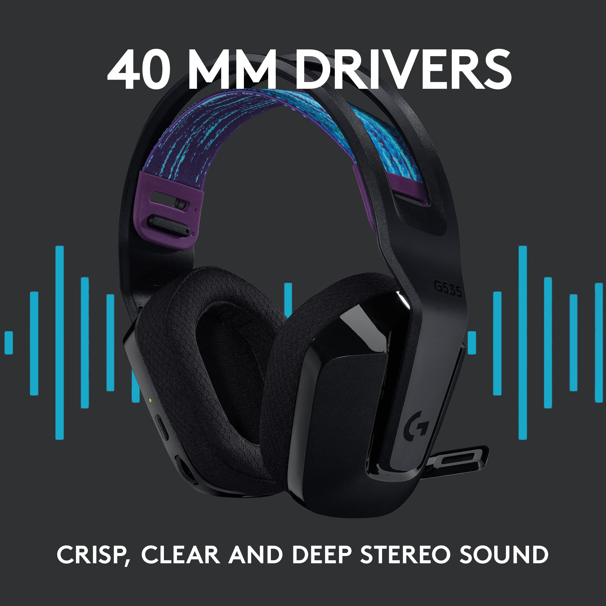 Logitech G535 Lightspeed Wireless Gaming Headset - Lightweight On-Ear Headphones with Flip-to-Mute Mic, Stereo Sound, USB Rechargeable - Compatible with PC, PS4, PS5 - Perfect for Gaming, Streaming & Online Meetings - Black