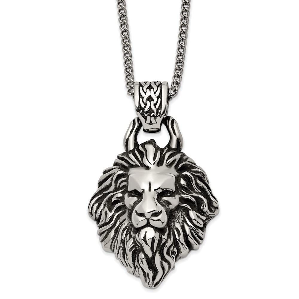 Antiqued Lion Head Necklace - 24