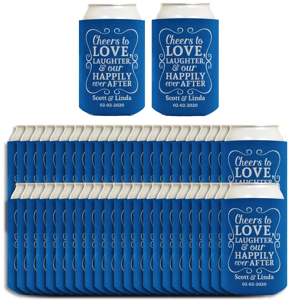 Cheers To Love Custom Names & Date 96-Pack Personalized Can Coolers - Wedding, Anniversary, Birthday Party Drink Sleeves - Perfect for Beer, Soda & Cocktail Parties