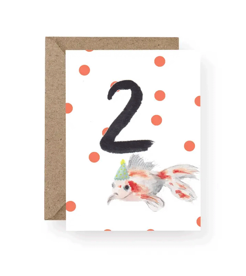 2nd Birthday Goldfish Greeting Card - Cute Western Sketch Design for Toddler Birthday Parties & Celebrations