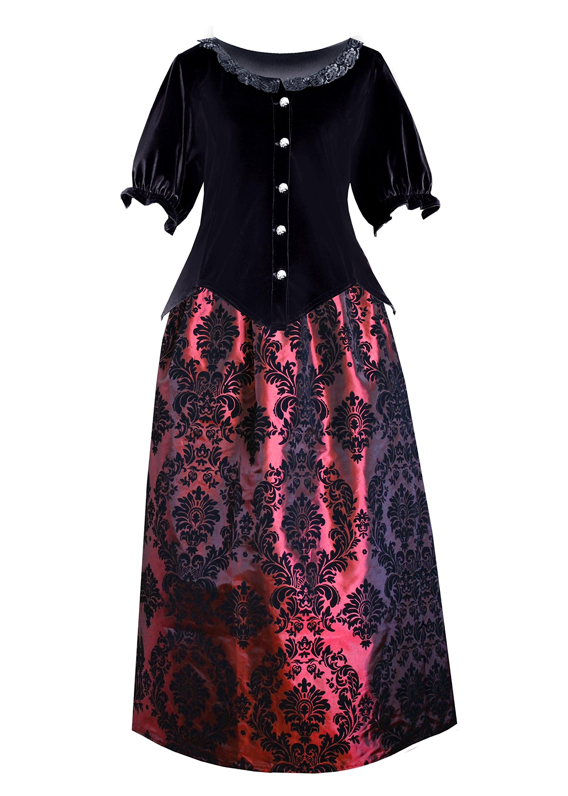 Victorian Steampunk Gothic Civil War Medieval Velvet Top & Patterned Skirt Set for Women | Vintage Lace Corset Blouse & Bustle Skirt Costume | Perfect for Cosplay, Renaissance Fairs, Halloween & Themed Parties