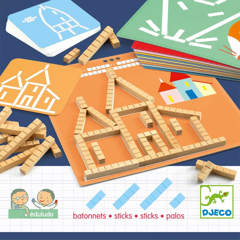Eduludo Sticks - Educational Wooden Puzzle Game for Kids by Djeco | STEM Learning Toy for Preschool & Kindergarten Classroom Activities