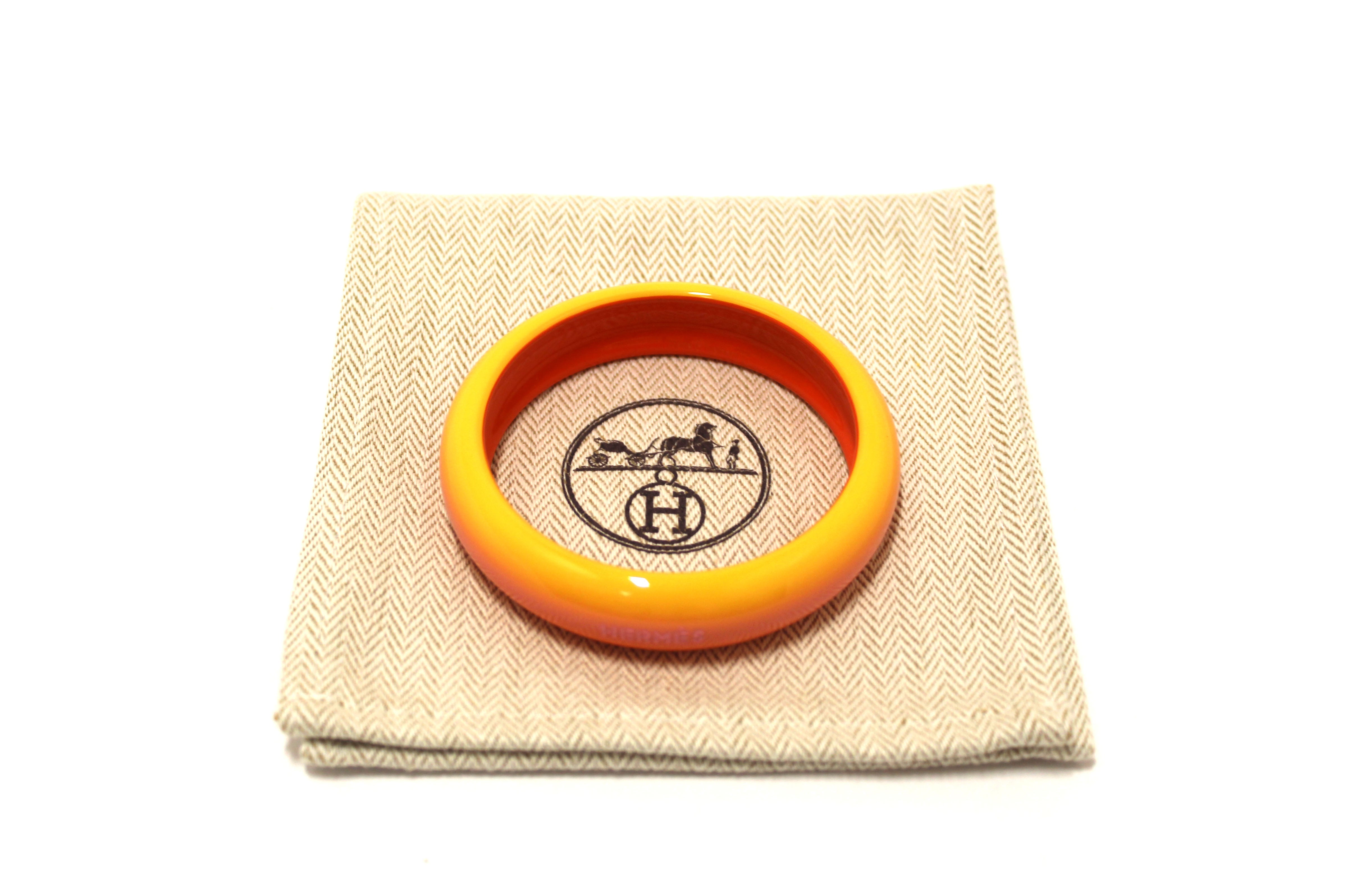 Authentic Hermes Lacquered Wood Fusion Orange Bangle Bracelet - Luxury Fashion Accessory for Women, Perfect for Parties, Weddings & Everyday Wear
