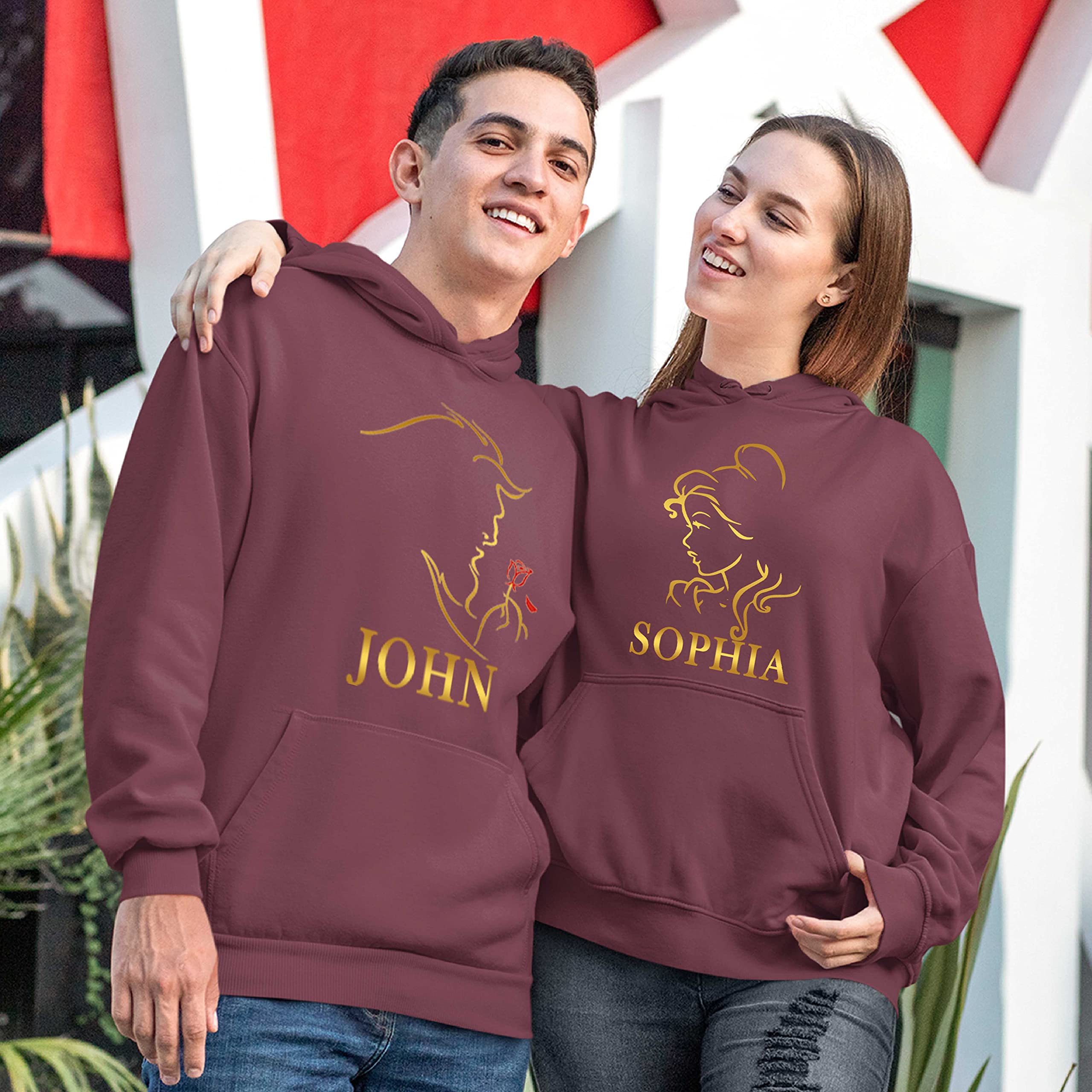 Custom Beauty Beast Design Personalized Name Hoodie - High Quality Pullover Sweatshirt for Men & Women - Perfect for Gifts, Streetwear, and Casual Outfits