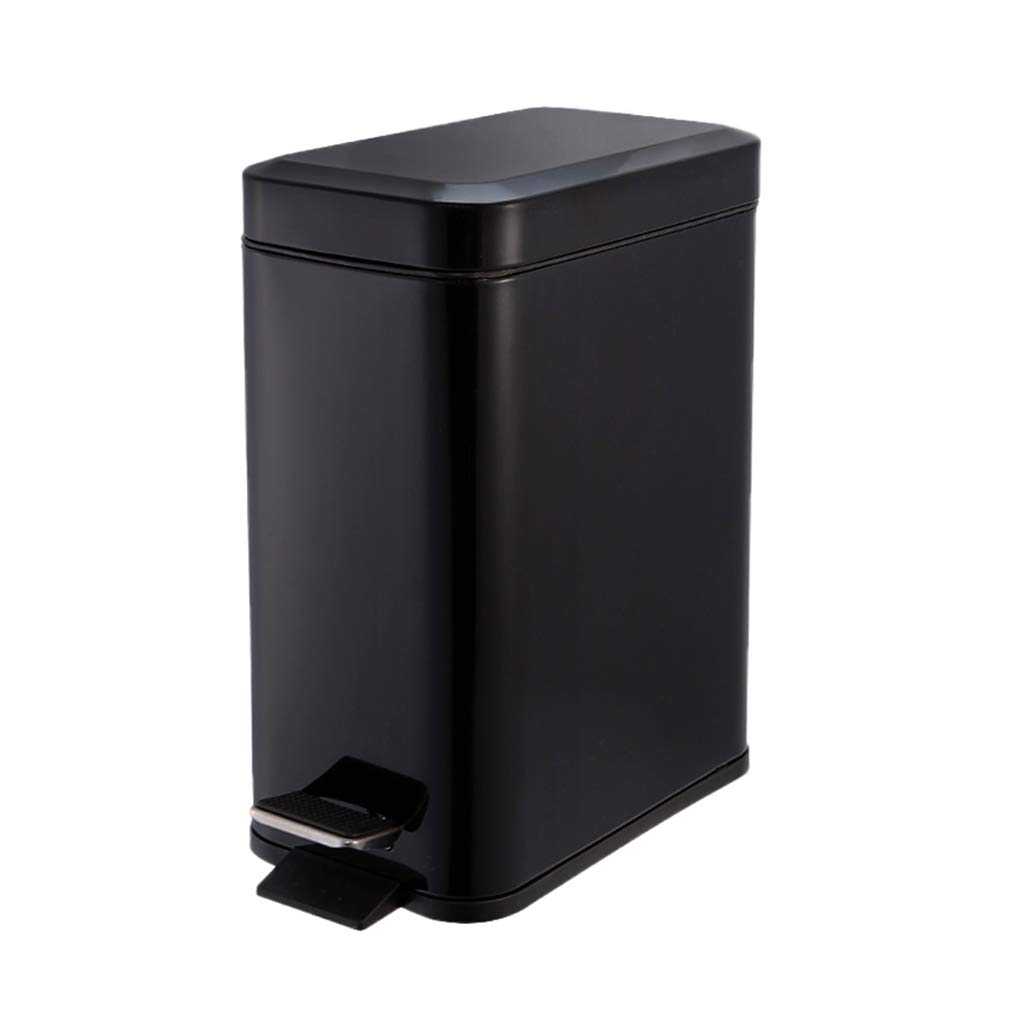 CSQ 5L Stainless Steel Pedal Trash Can with Lid - Rectangle Bathroom & Kitchen Garbage Bin for Home, Office, WC - Durable & Odor-Proof Indoor Waste Basket (Black) | Perfect for Bathrooms, Kitchens, Bedrooms & Offices