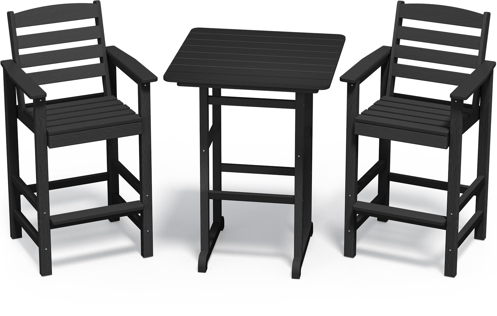 SERWALL 3-Piece Balcony Adirondack Chairs and Table Set - 2 Bar Height Chairs & Bar Table - Outdoor Patio Furniture for Bistro, Poolside, Backyard, Garden - Black - Perfect for Relaxing and Entertaining Outdoors