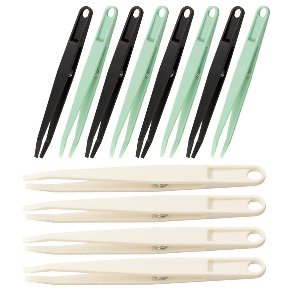 STOBOK 12-Piece Flat Head Tweezers Set - Stainless Steel Lab Tweezers for Jewelry Making, Makeup, First Aid & Crafts - Precision Tools for DIY, Cosmetics & Medical Use