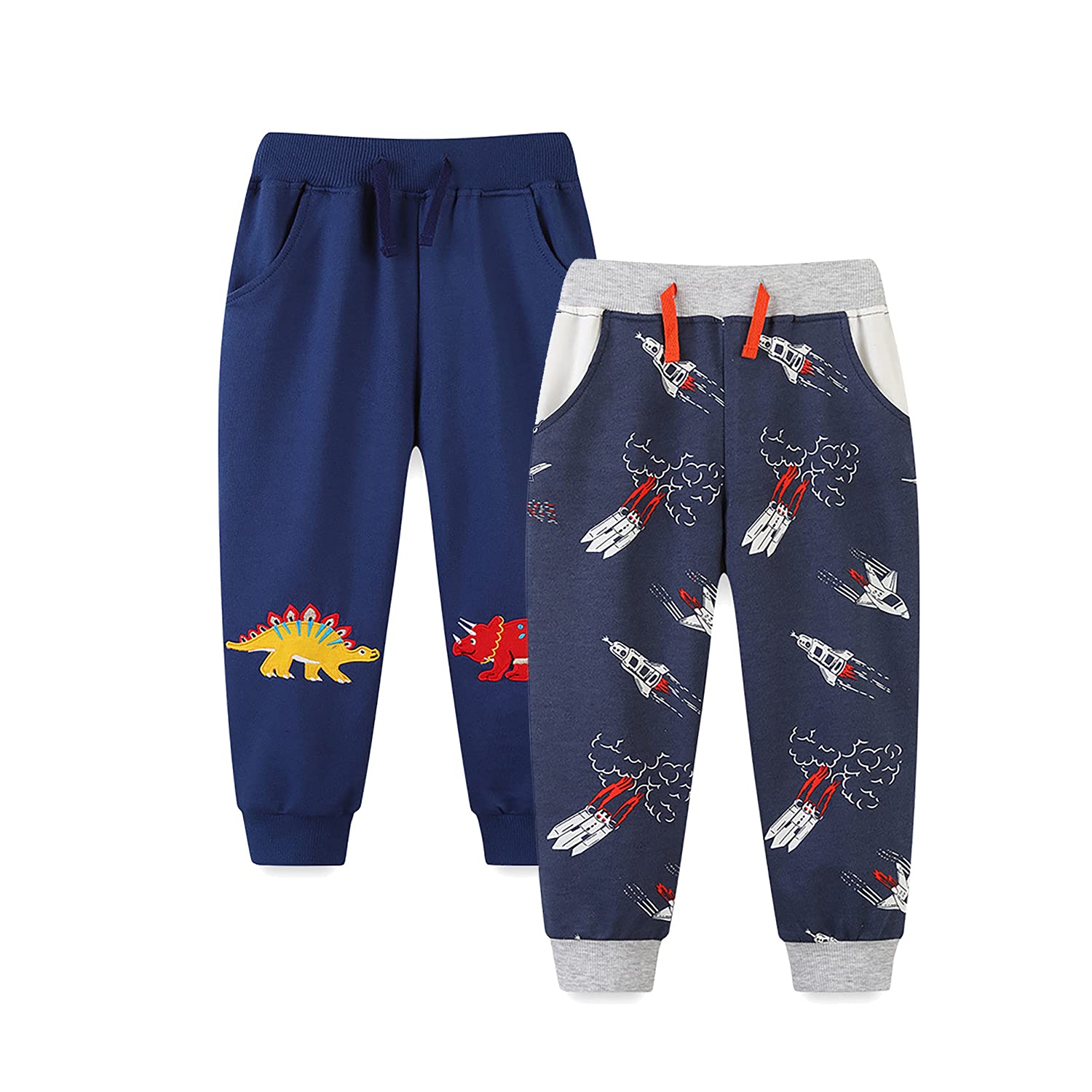 Fruitsunchen Boys' Dinosaur Jogger Pants - Athletic Sweatpants for Toddlers (1-Pack or 2-Pack) - Perfect for Playtime, Preschool & Outdoor Activities