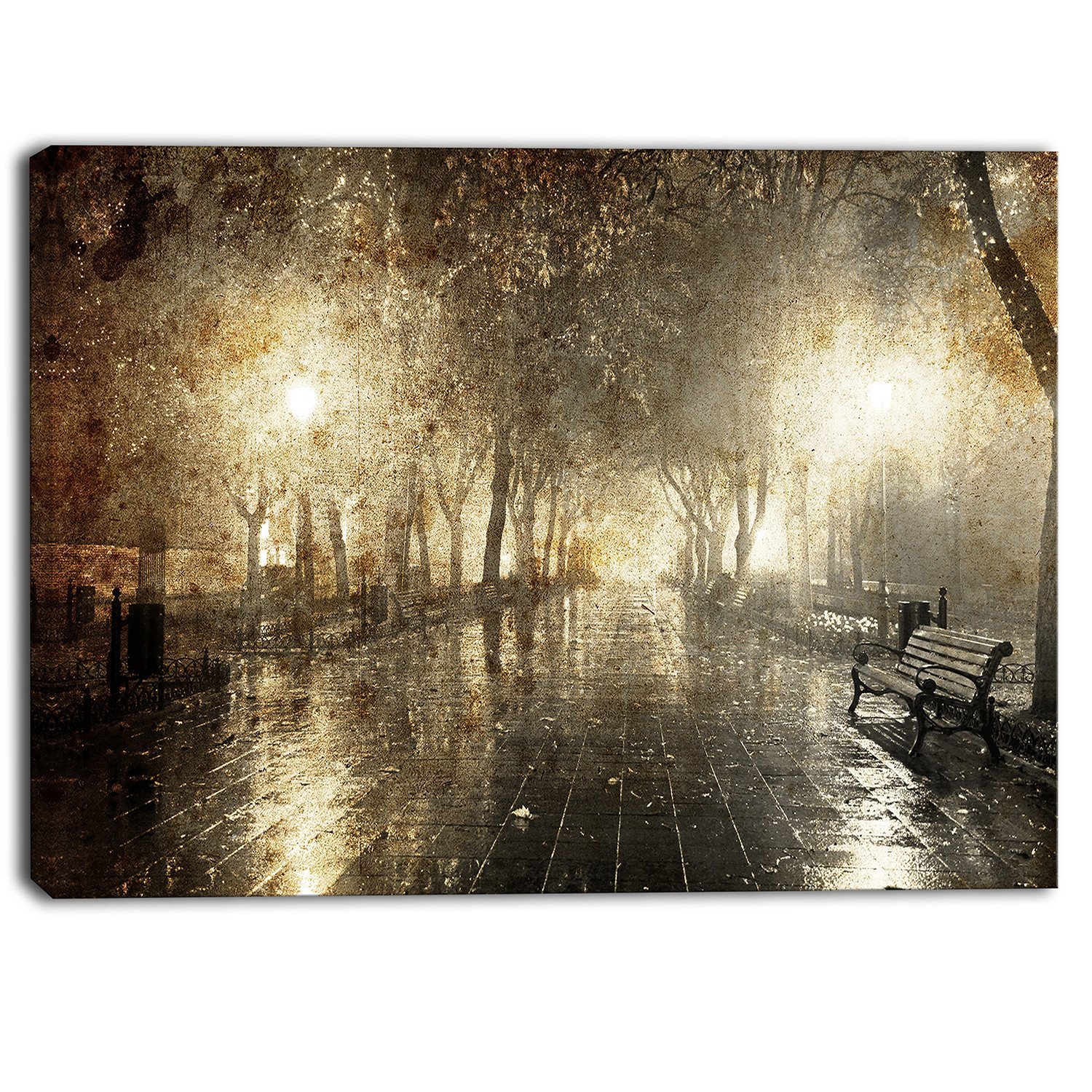 Night Alley with Lights Photography - Landscape Canvas Wall Art Print for Home & Office Decor - Perfect for Living Room, Bedroom, or Gallery Display