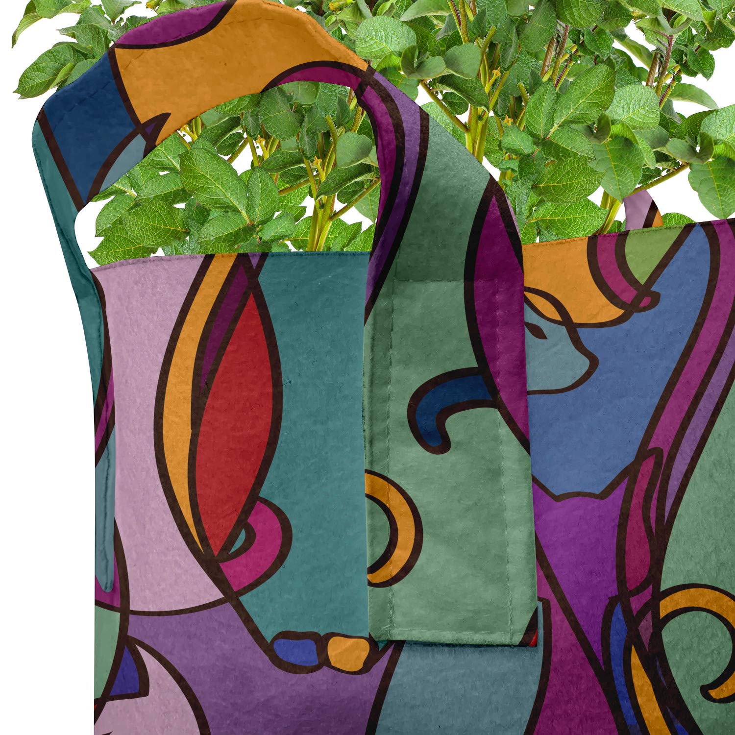Ambesonne 5-Pack Cat Themed Geometric African Print Heavy Duty Fabric Grow Bags with Handles - 7 Gallon Plant Pots for Indoor/Outdoor Gardening - Perfect for Flowers, Vegetables, and Herbs
