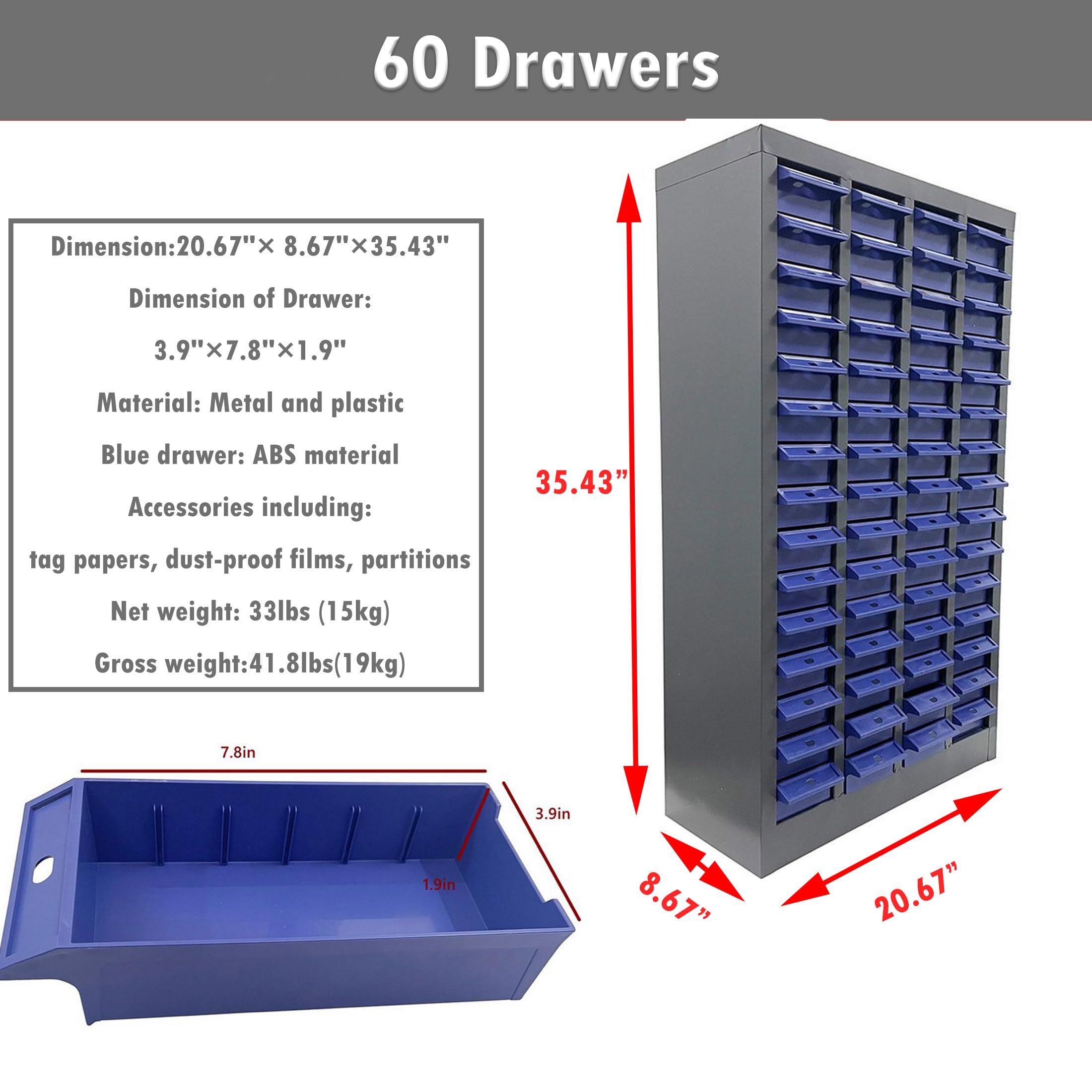 INTSUPERMAI 60-Drawer Plastic Storage Cabinet for Workshop - Organize Documents, Phone Accessories & Small Parts | Durable Parts Storage Solution for Home, Office & Garage Use