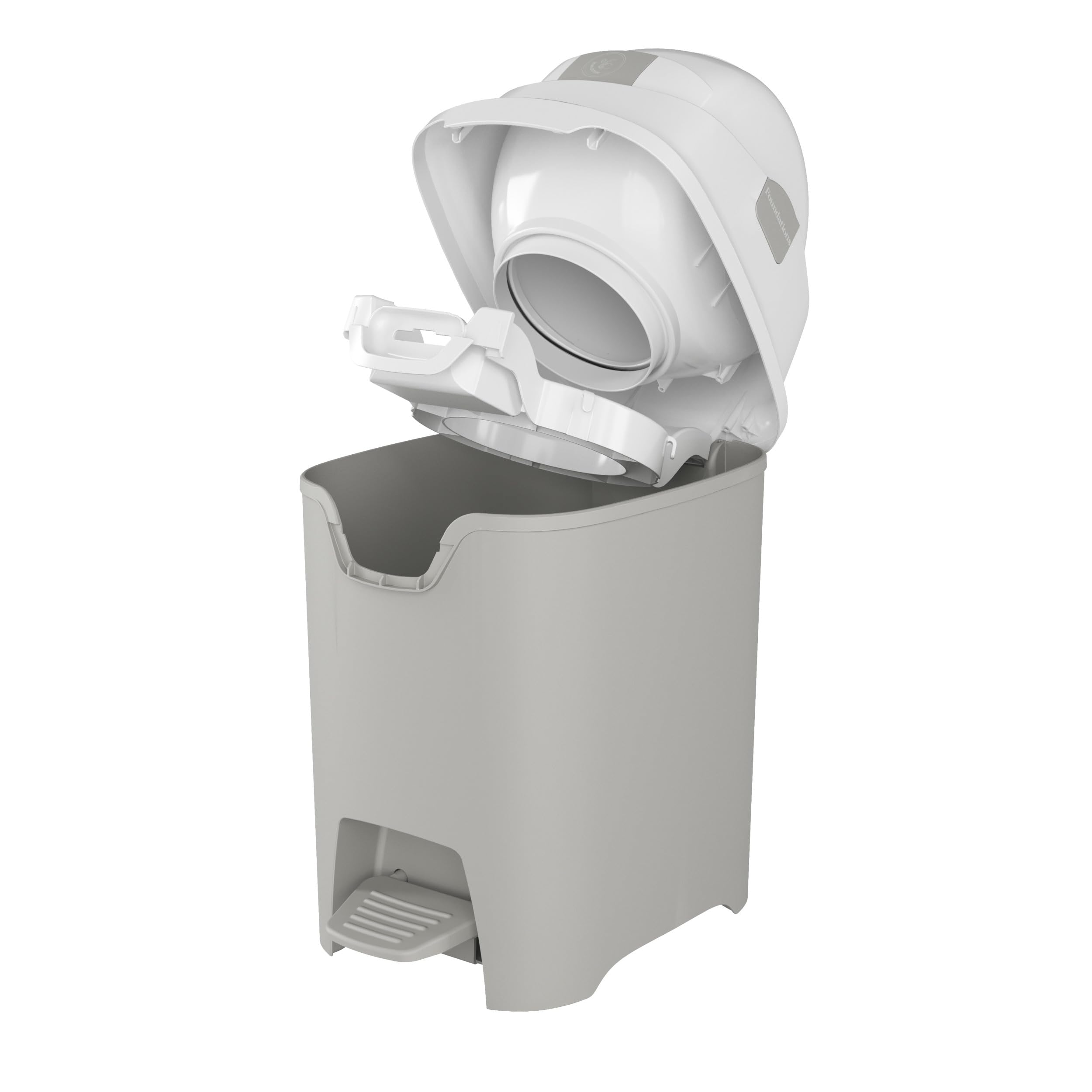 Foundations Mini Hands-Free Diaper Pail with Airtight Lid - Odorless Diaper Disposal System, Large Capacity Holds 30+ Newborn Diapers, Works with Any Refill Bags (Gray) - Perfect for Nursery, Baby Room & Diaper Changing Stations