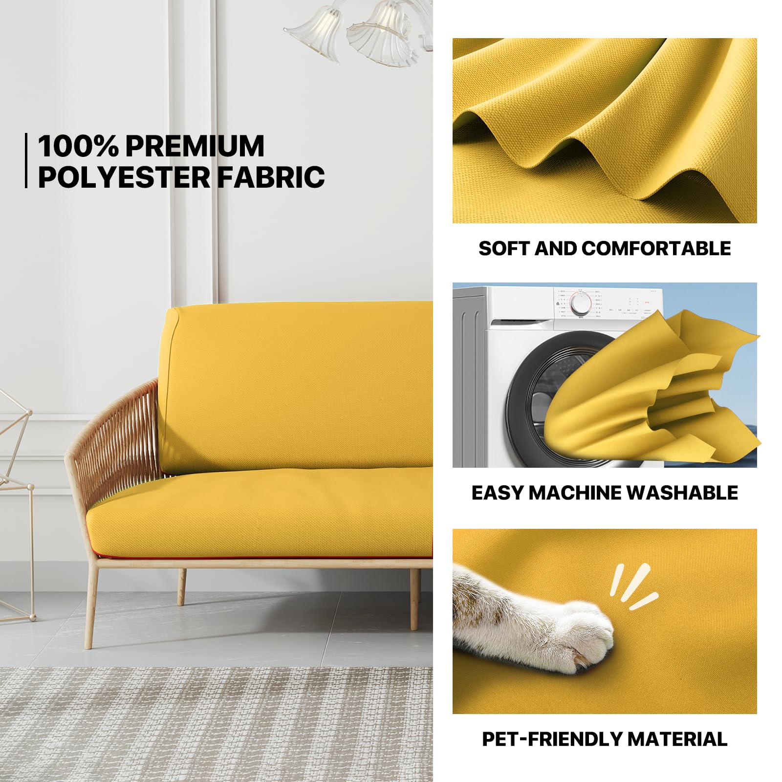 MoNiBloom Twin Futon Cover - Stretchable Armless Sofa Slipcover with Zipper | Washable Furniture Protector for Adults, Kids & Pets | Fits Jackknife RV Sofas | Yellow | Perfect for Living Rooms, Dorms & Campers