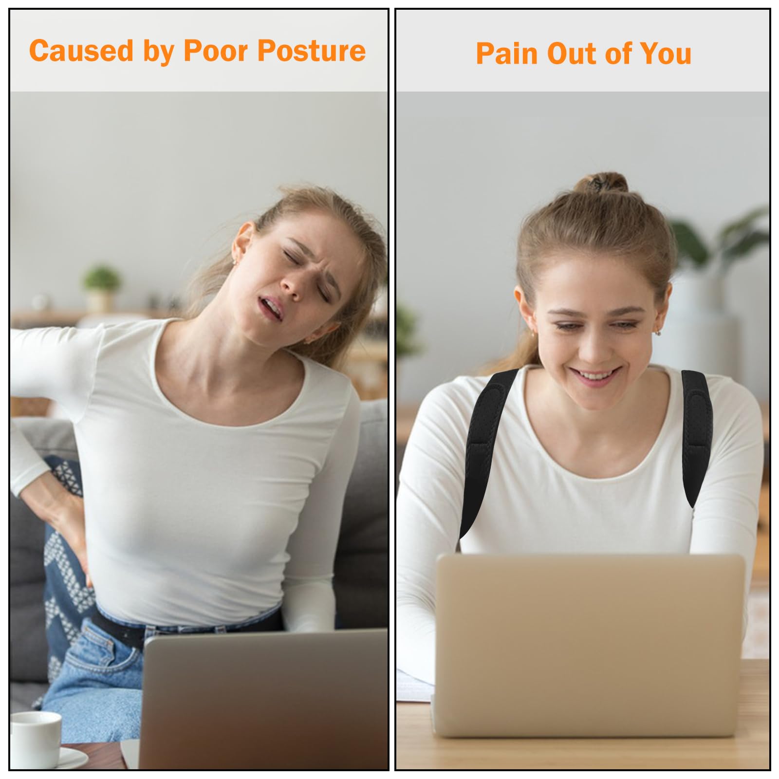 Adjustable Posture Corrector for Women & Men - Breathable Upper Back Brace, Back Straightener for Pain Relief in Neck, Shoulder & Clavicle (Black) - Perfect for Office Work, Gaming & Driving