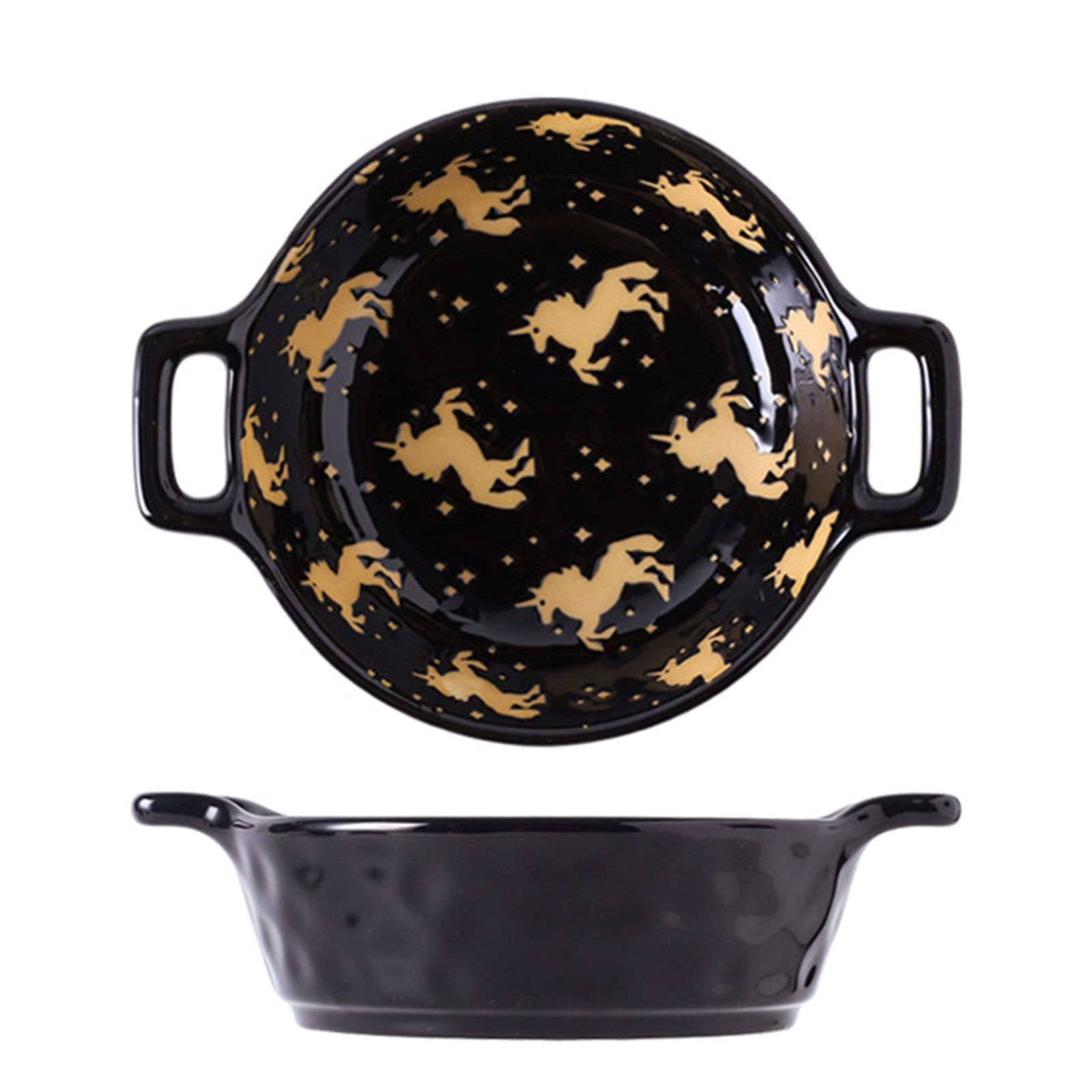 Premium Ceramic Ramen Bowl with Handle - Set of 2 Deep Soup Bowls (21x16x6cm) - Microwave & Oven Safe - Black Unicorn Design - Perfect for Japanese Noodles, Pho, Udon & Hot Soups - Ideal for Home Dining & Restaurant Use