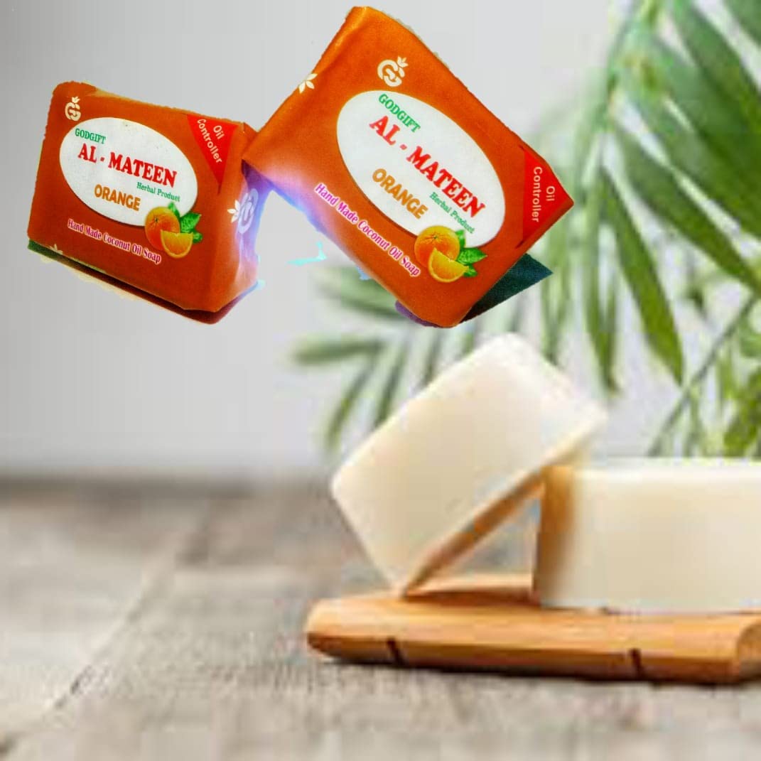 AL MATEEN Coconut Oil & Orange Soap - Natural Moisturizing Bar for Dry Skin, Handmade with Organic Ingredients - Perfect for Daily Cleansing, Aromatherapy & Relaxation