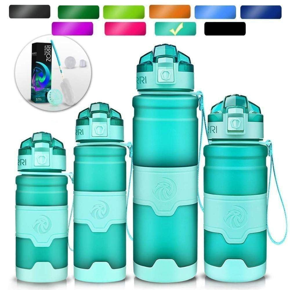 ZORRI 400ml to 1000ml BPA Free Sports Water Bottle with Pop Top Lid & Cleaning Brush - Leak Proof Gym, Hiking, Running & Outdoor Hydration Bottle