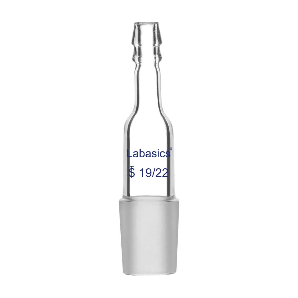 Labasics 19/22 Male Glass Joint Straight Inlet Adapter with 8mm Hose Connection - Scientific Lab Glassware for Distillation, Chemistry Experiments & Laboratory Setups