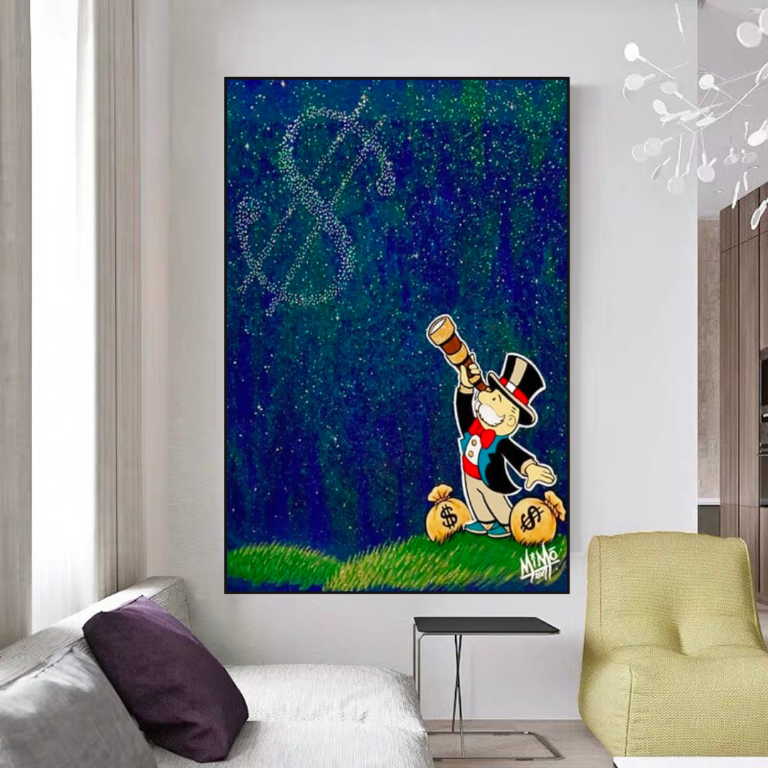 Vintage Alec Monopoly and Richie Starry Sky Canvas Art Print - Wall Decor for Living Room, Bedroom & Office - Pop Art Home Decoration Gift Idea